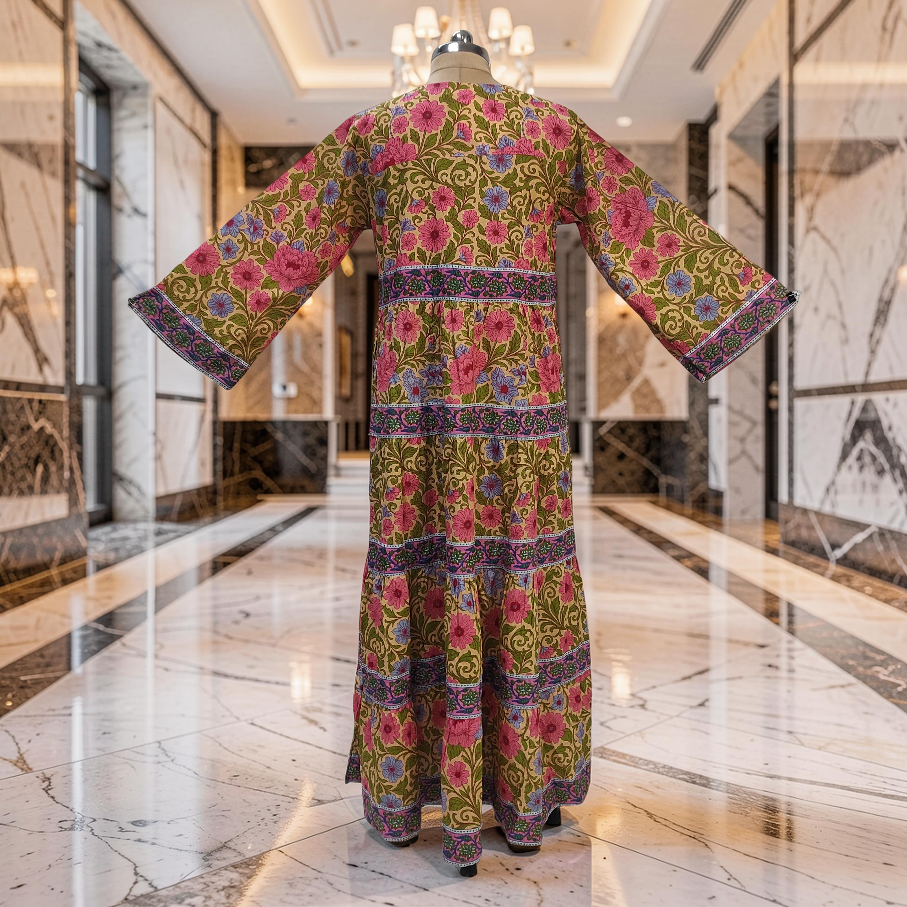 L/XL Huda Printed Cotton Dress 57" Long Jalabiya 25760-1364 JP