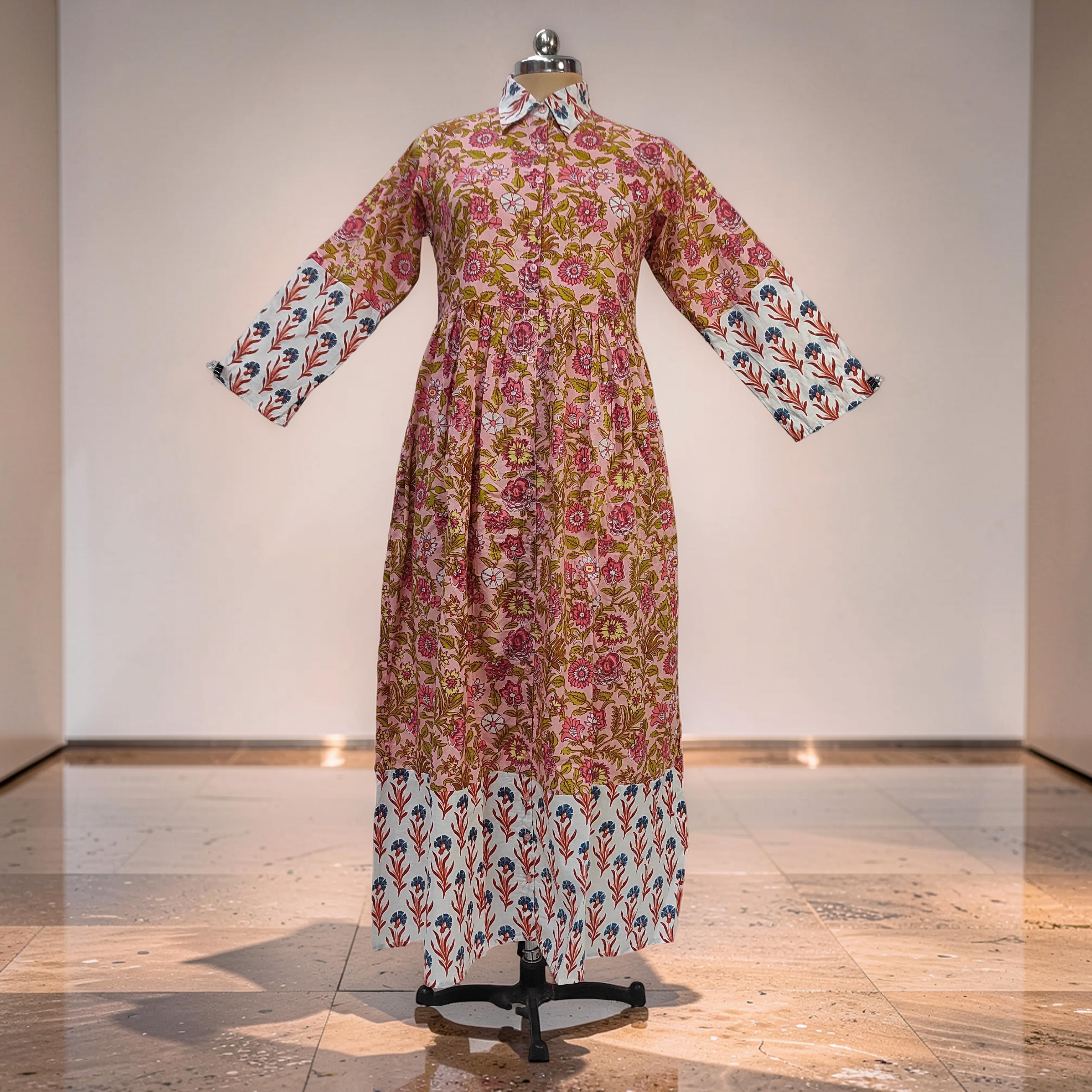 S-M Ana With Sheila Printed Cotton Dress 57" Long Jalabiya 25768-1365 JP