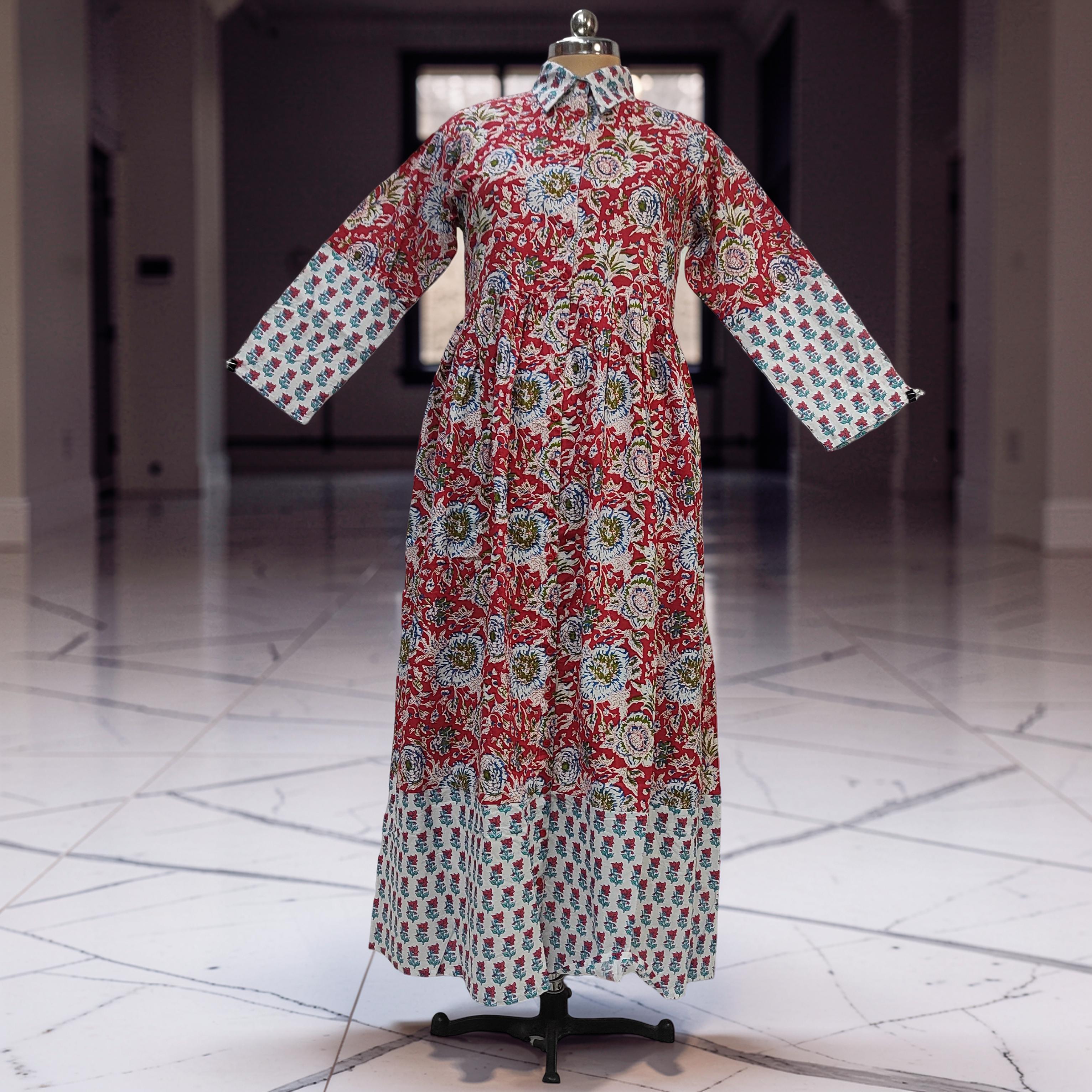 L-XL Ana Printed Cotton Dress 57" Long Jalabiya 25771-1365 JP