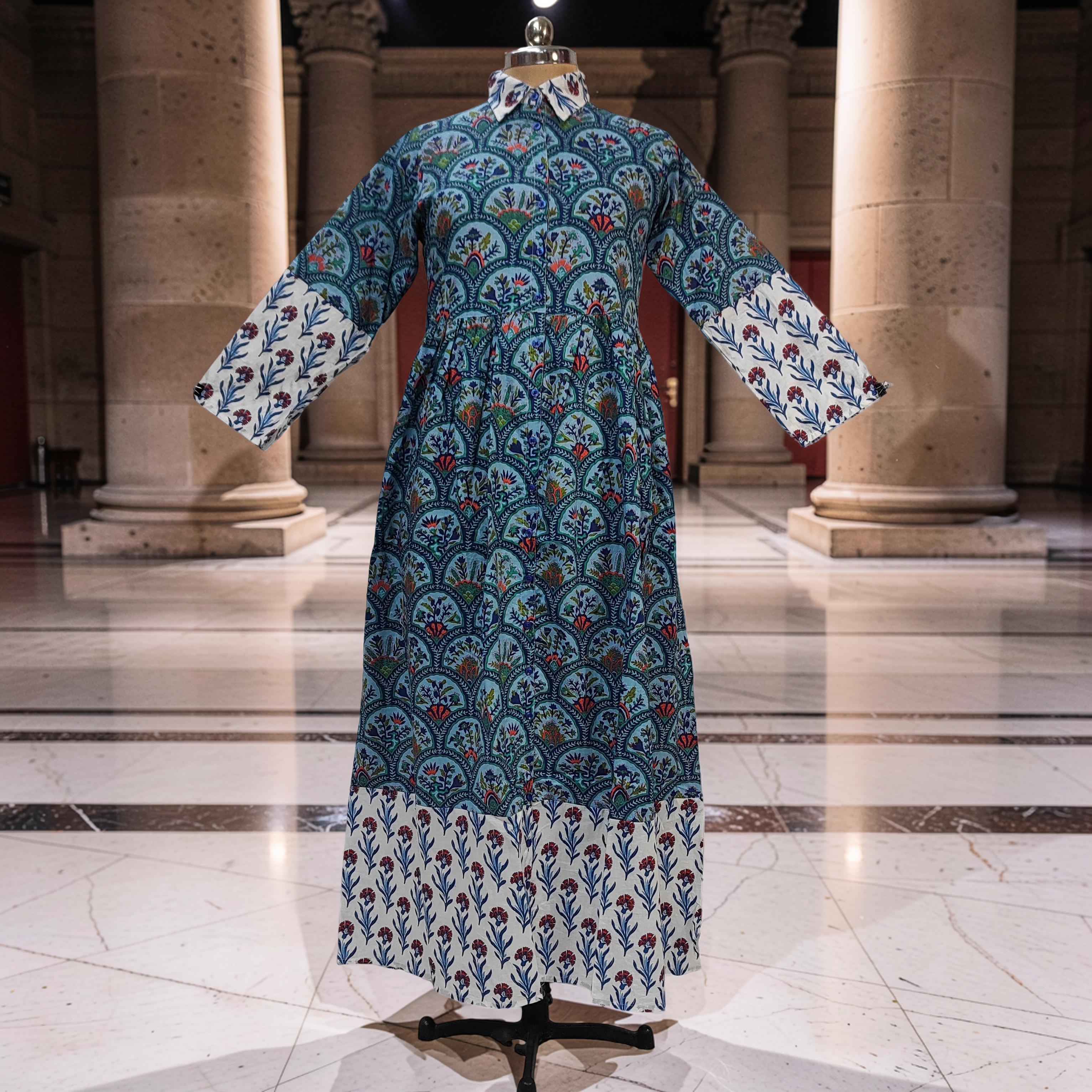 S-M Ana Printed Cotton Dress 57" Long Jalabiya 25772-1369 JP