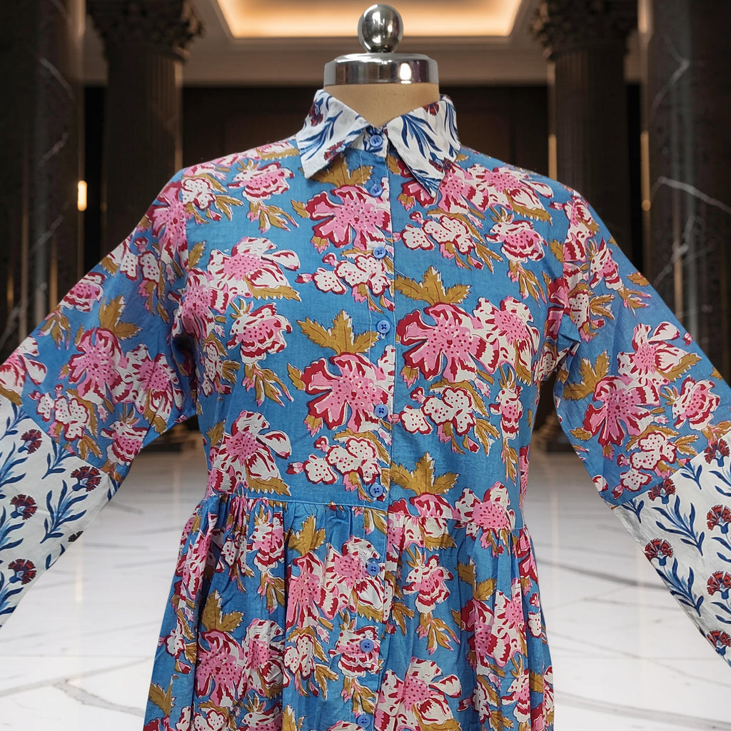 XS-S Ana Printed Cotton Dress 54" Long Jalabiya 25773-1365 JP