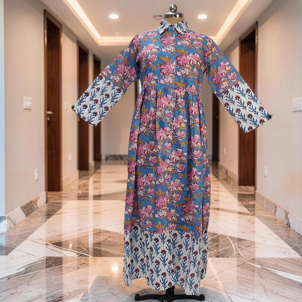 S-M Ana Printed Cotton Dress 57" Long Jalabiya 25774-1365 JP