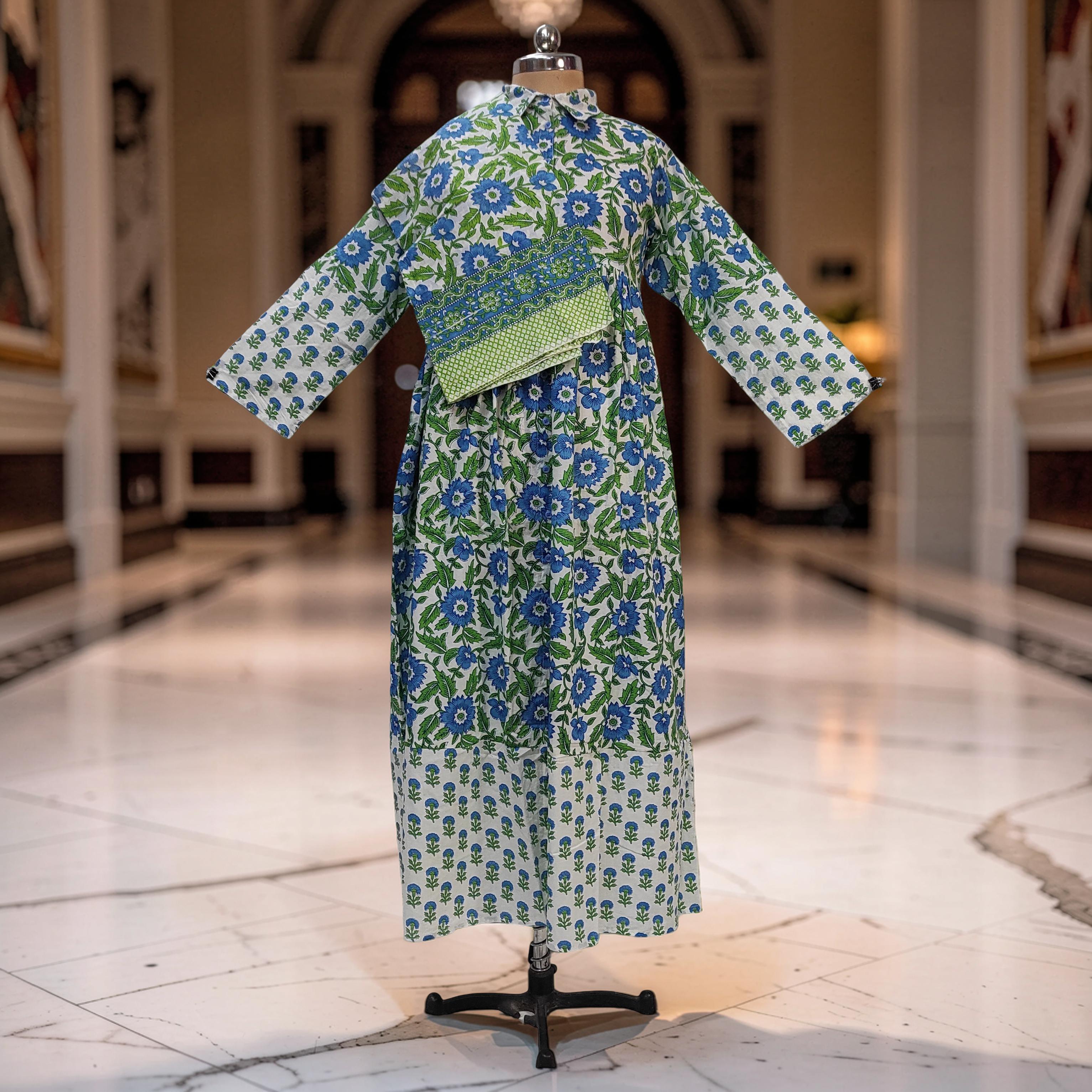 XS-S Ana With Sheila Printed Cotton Dress 54" Long Jalabiya 25775-1365 JP