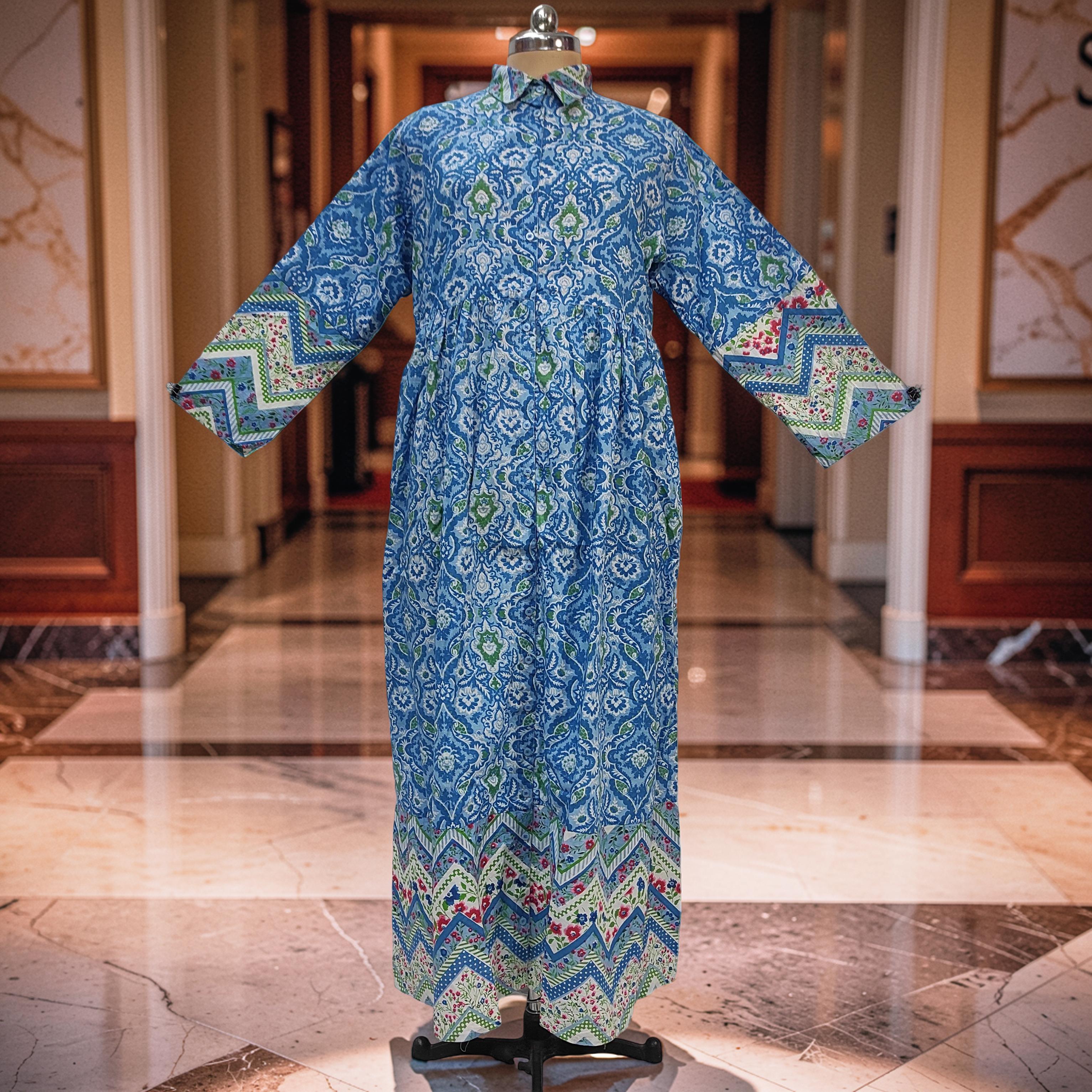 S-M Ana With Sheila Printed Cotton Dress 57" Long Jalabiya 25779-1366 JP