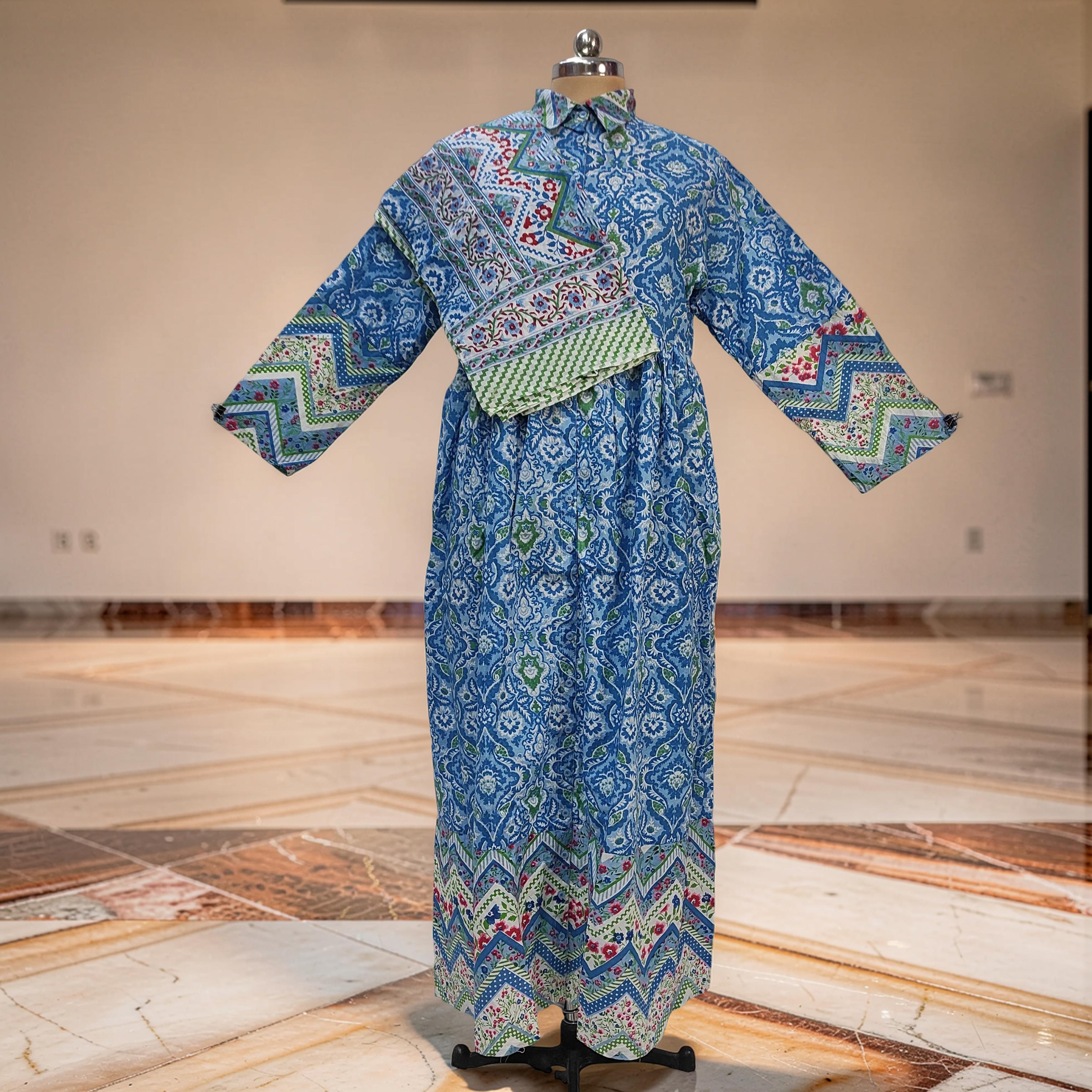 L-XL Ana With Sheila Printed Cotton Dress 57" Long Jalabiya 25780-1366 JP