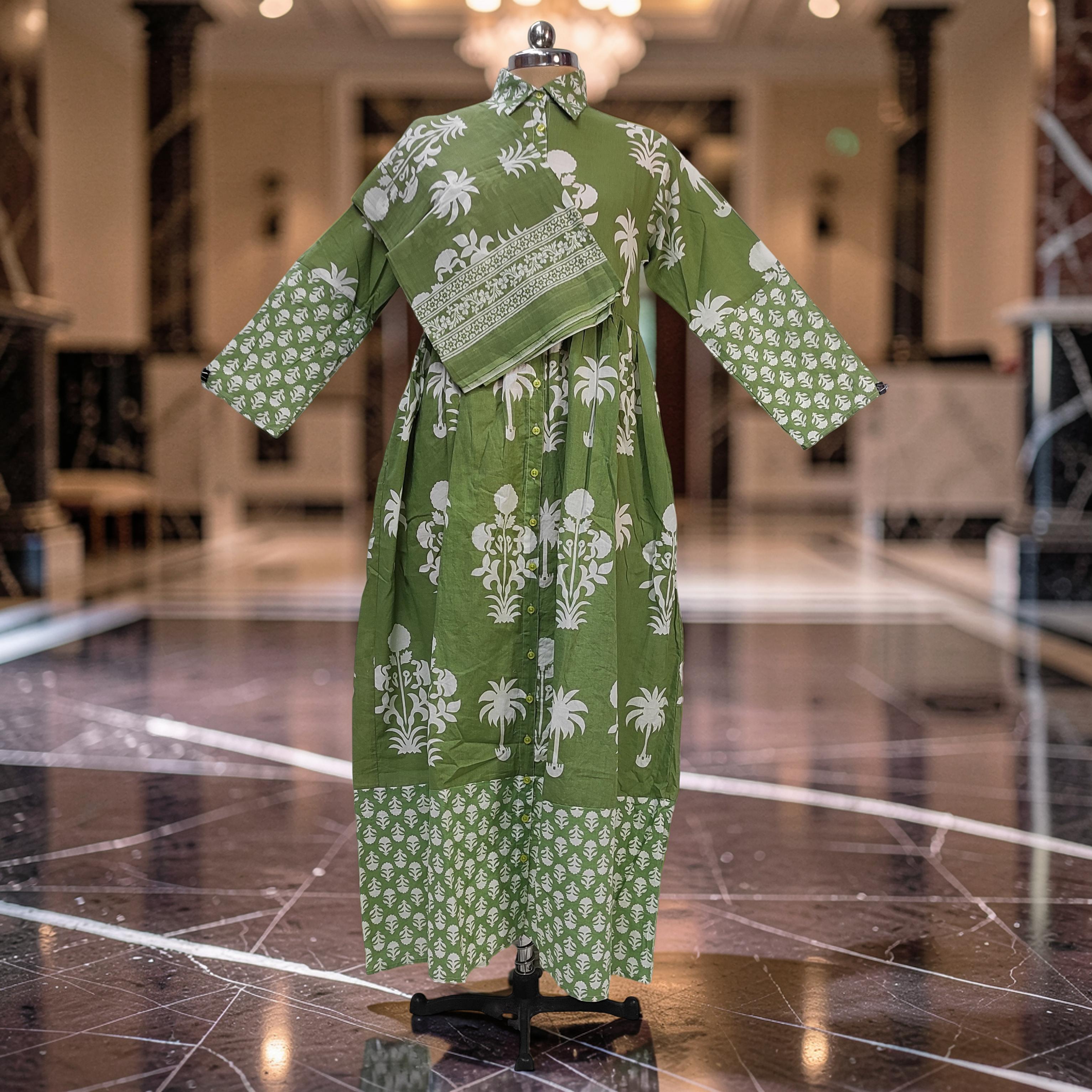 S-M Ana With Sheila Printed Cotton Dress 57" Long Jalabiya 25782-1367 JP