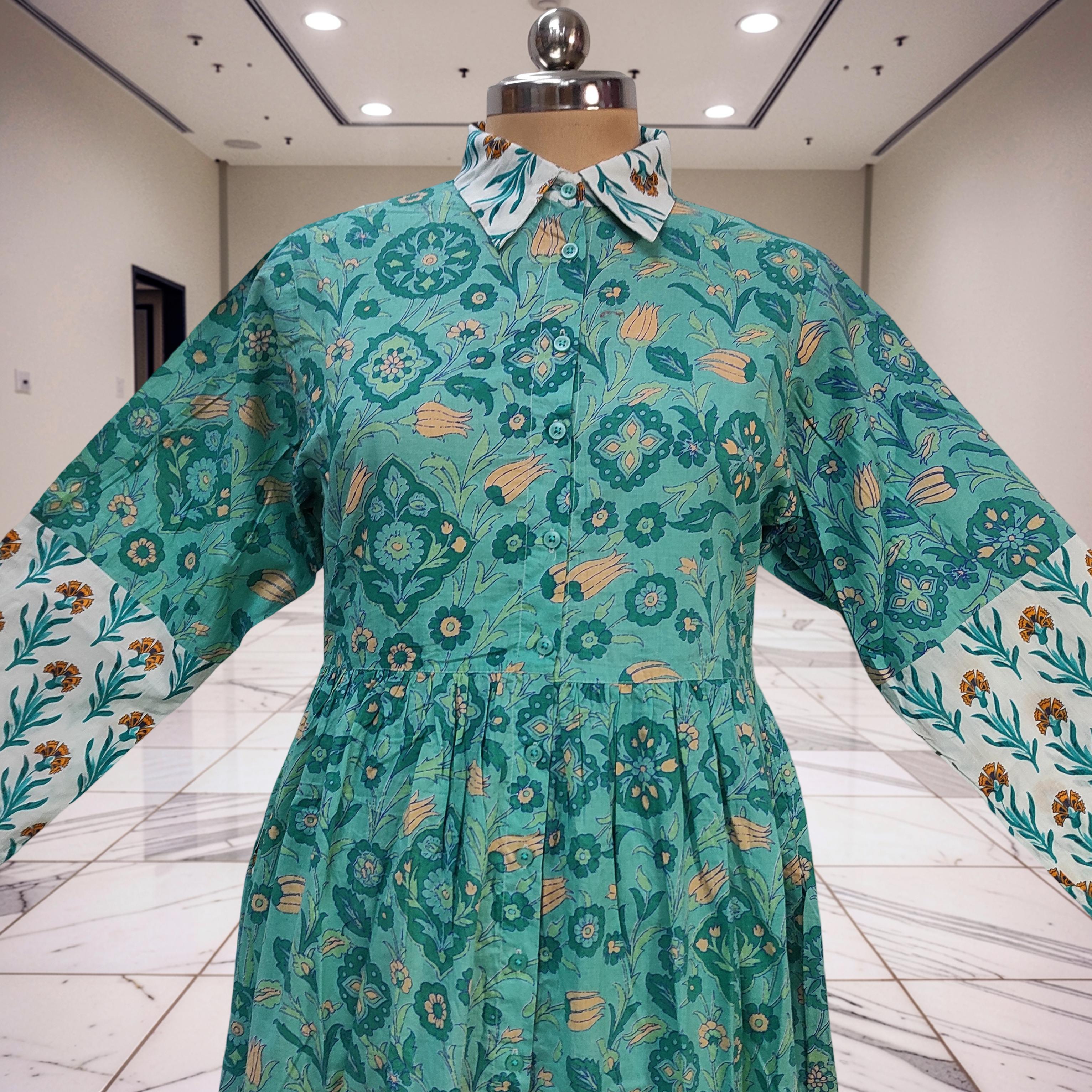 XS-S Ana With Sheila Printed Cotton Dress 54" Long Jalabiya 25784-1368 JP