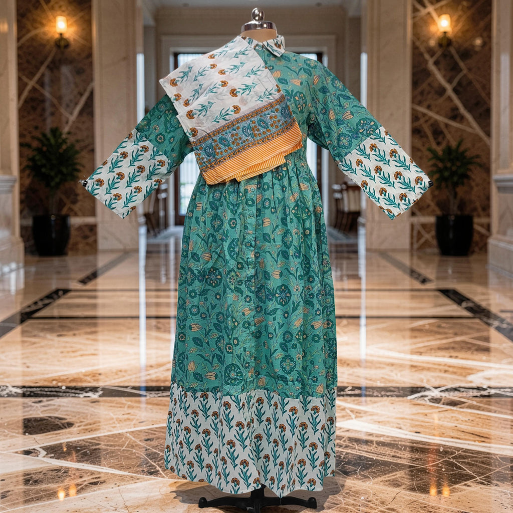 S-M Ana With Sheila Printed Cotton Dress 57" Long Jalabiya 25785-1367 JP