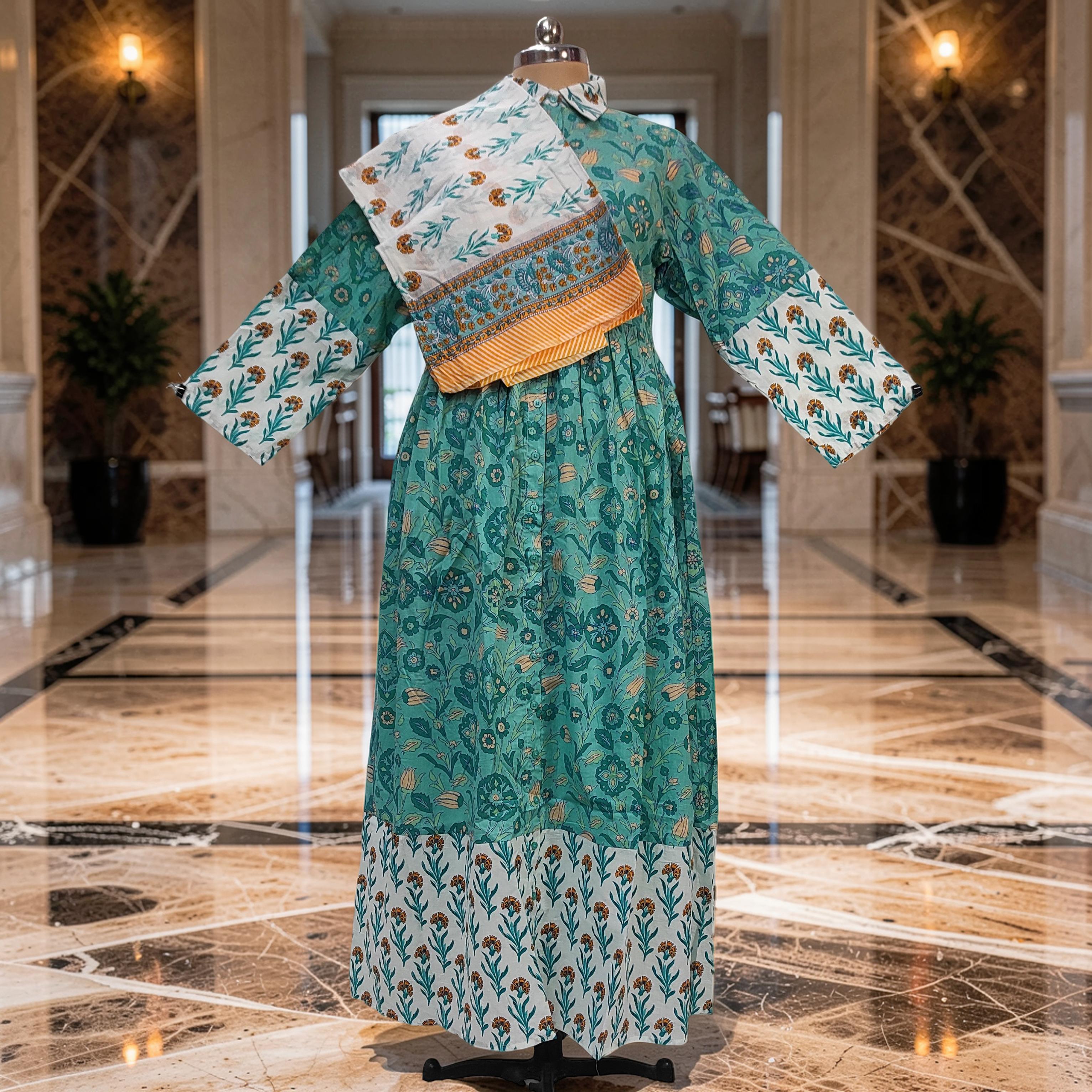 S-M Ana With Sheila Printed Cotton Dress 57" Long Jalabiya 25785-1368 JP