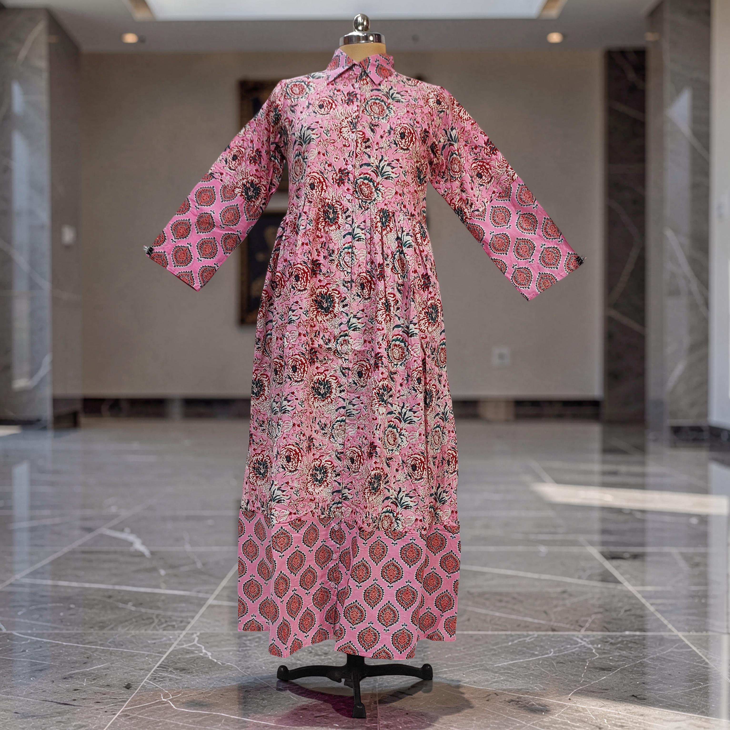 XS-S Ana With Sheila Printed Cotton Dress 54" Long Jalabiya 25786-1368 JP