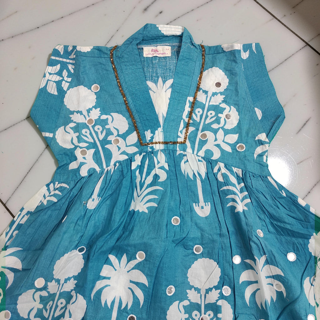 2-3 Year Amani Printed Cotton Girls Dress 30'' Short Sleeves Jalabiya 25789-1399 JP