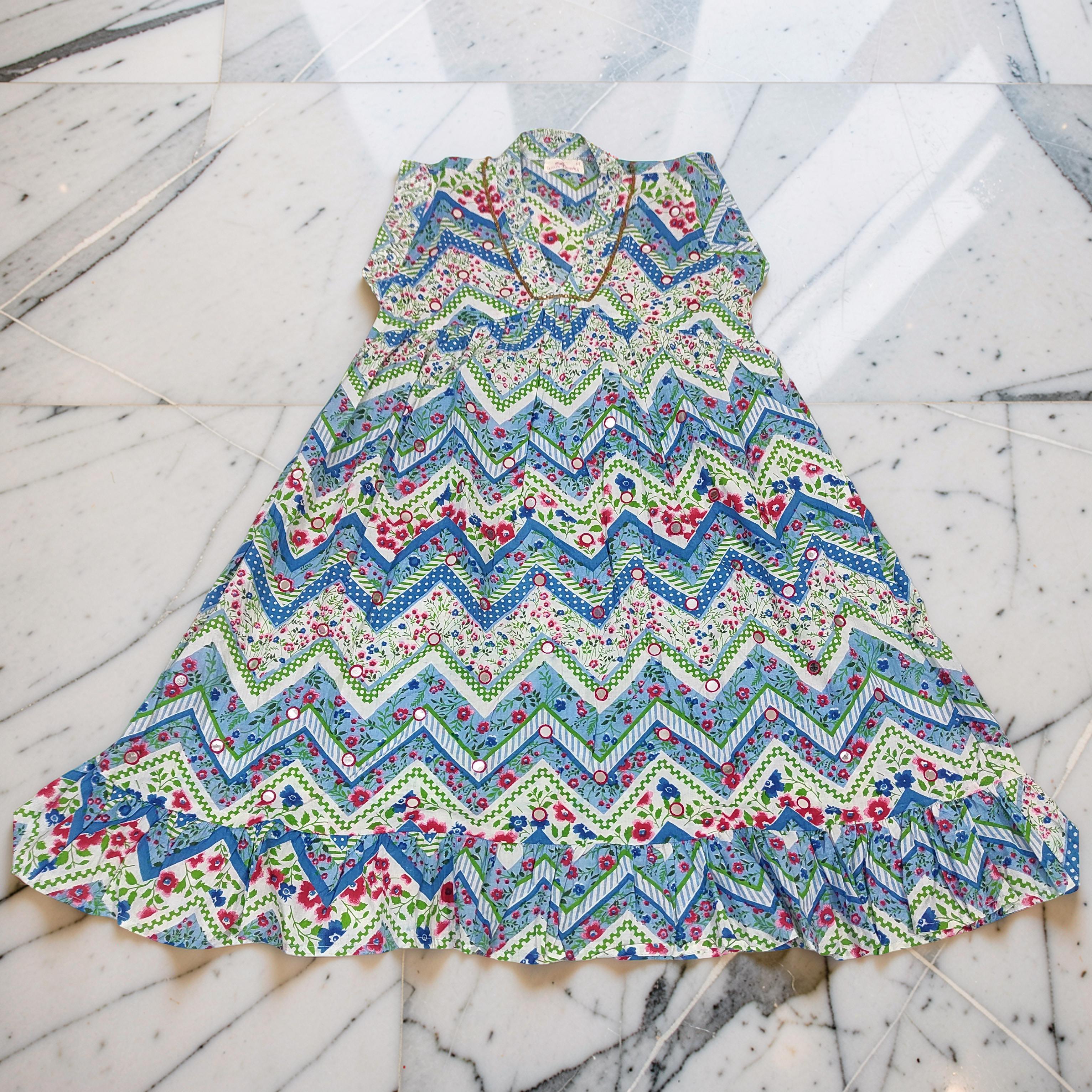 2-3 Year Amani Printed Cotton Girls Dress 30'' Short Sleeves Jalabiya 25790-1399 JP