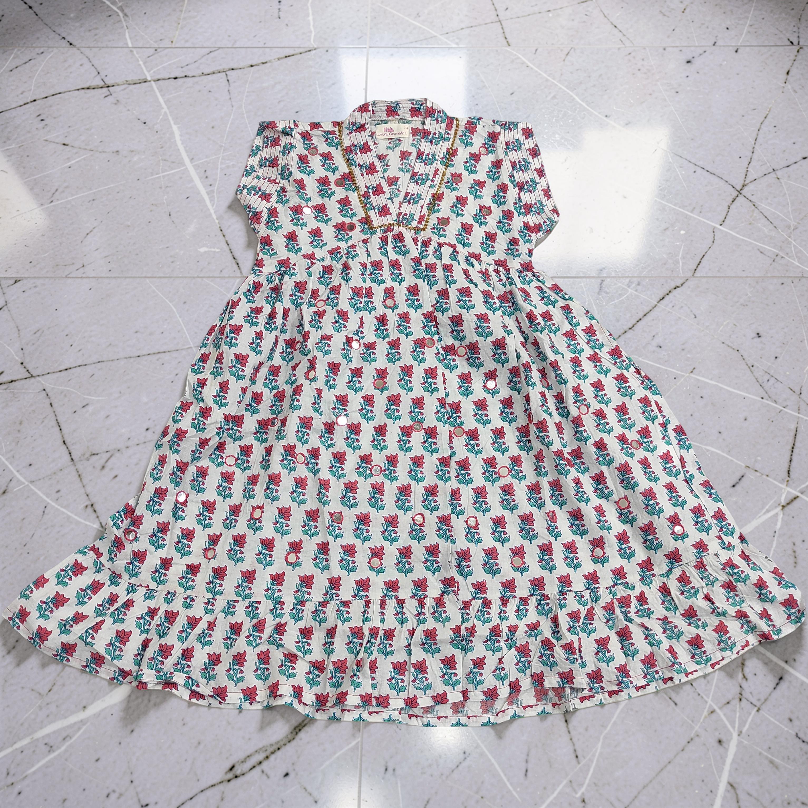 2-3 Year Amani Printed Cotton Girls Dress 30'' Short Sleeves Jalabiya 25791-1399 JP