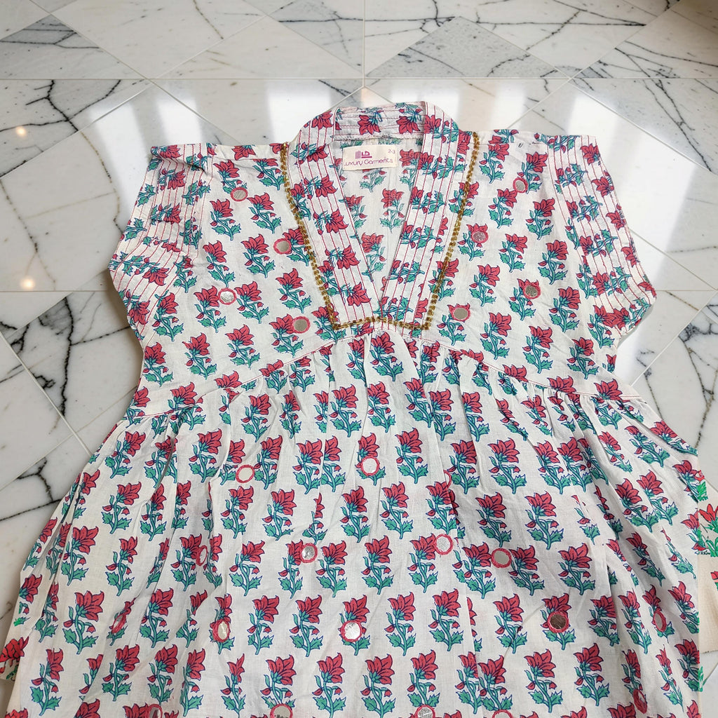 2-3 Year Amani Printed Cotton Girls Dress 30'' Short Sleeves Jalabiya 25791-1399 JP