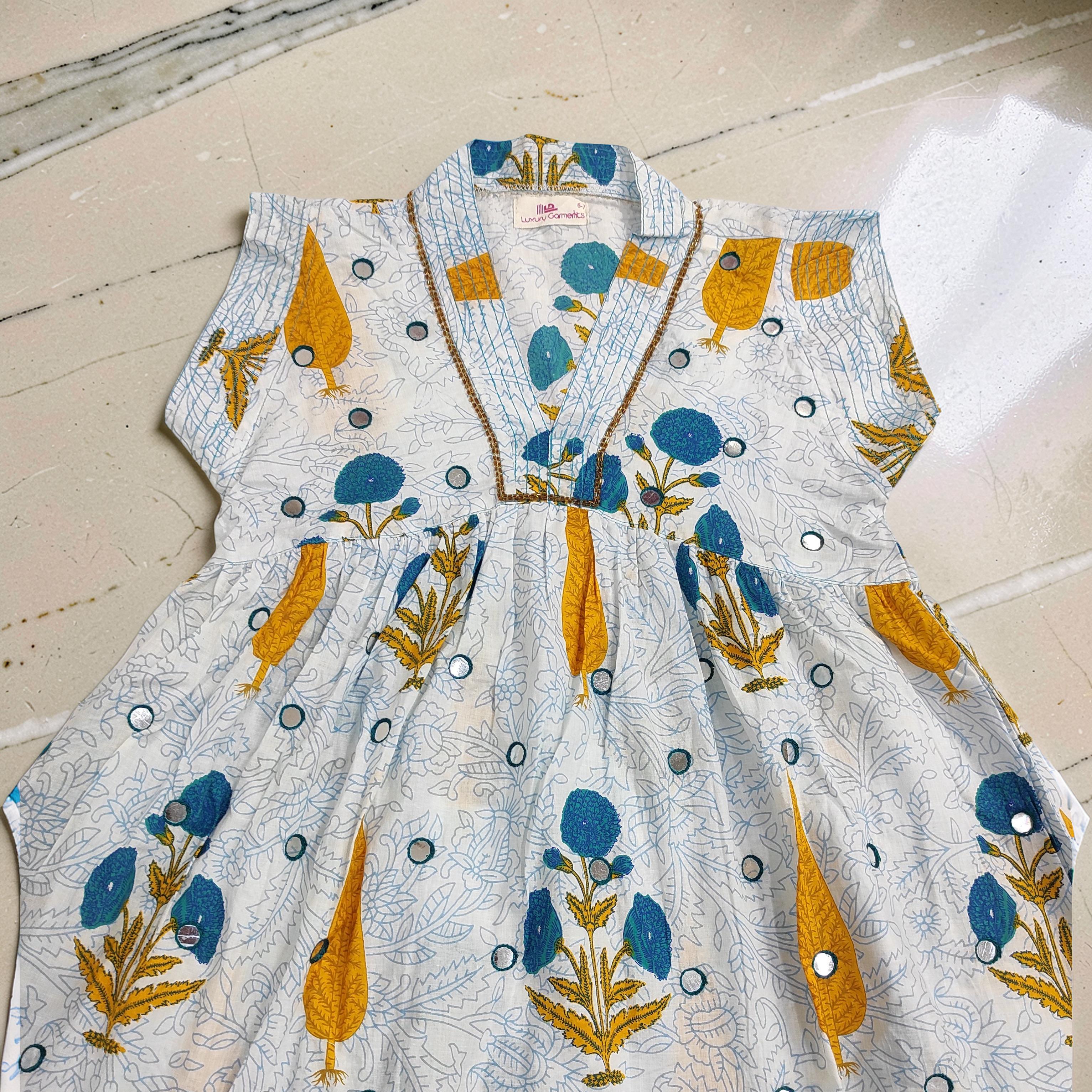 2-3 Year Amani Printed Cotton Girls Dress 30'' Short Sleeves Jalabiya 25792-1375 JP
