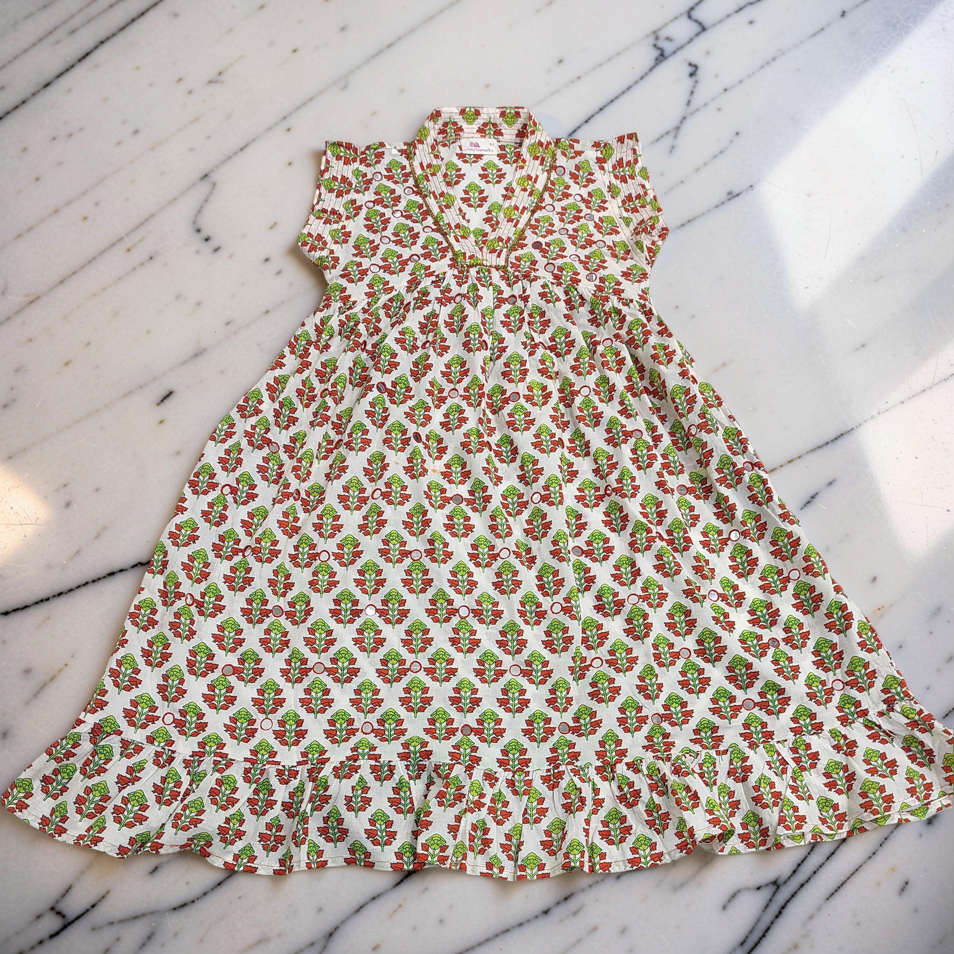 2-3 Year Amani Printed Cotton Girls Dress 30'' Short Sleeves Jalabiya 25793-1375 JP