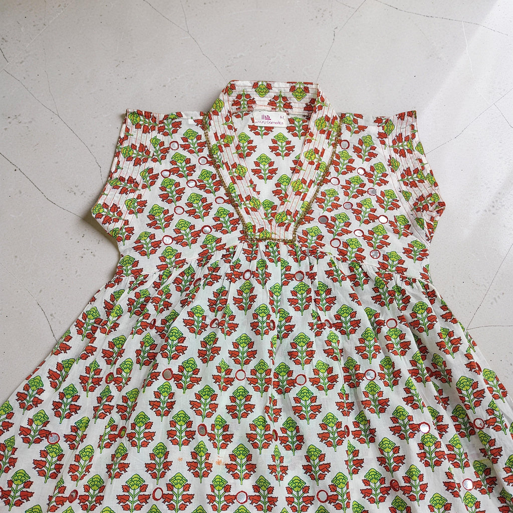 2-3 Year Amani Printed Cotton Girls Dress 30'' Short Sleeves Jalabiya 25793-1375 JP