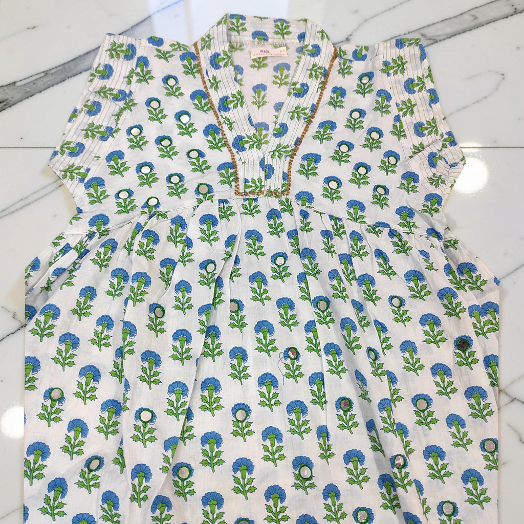 4-5 Year Amani Printed Cotton Girls Dress 34" Short Sleeves Jalabiya 25796-1399 JP