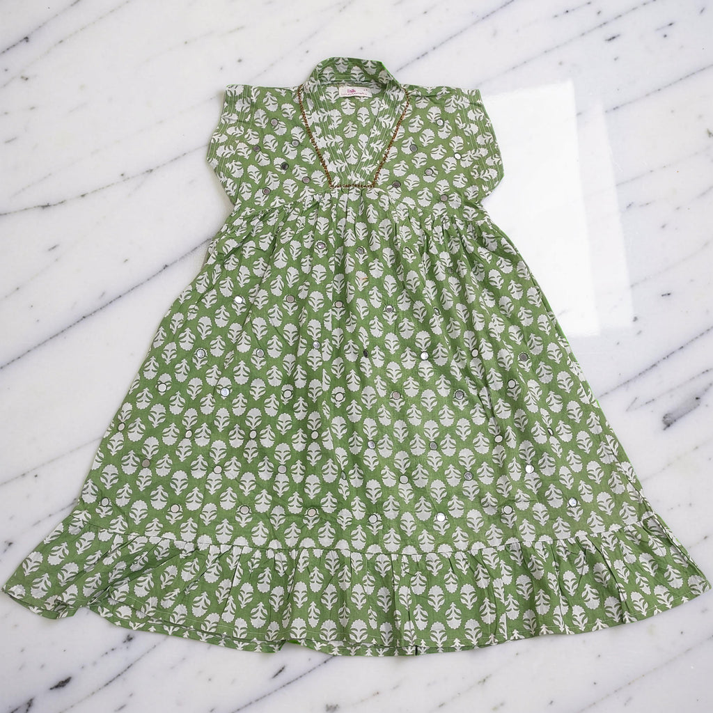 4-5 Year Amani Printed Cotton Girls Dress 34" Short Sleeves Jalabiya 25797-1399 JP