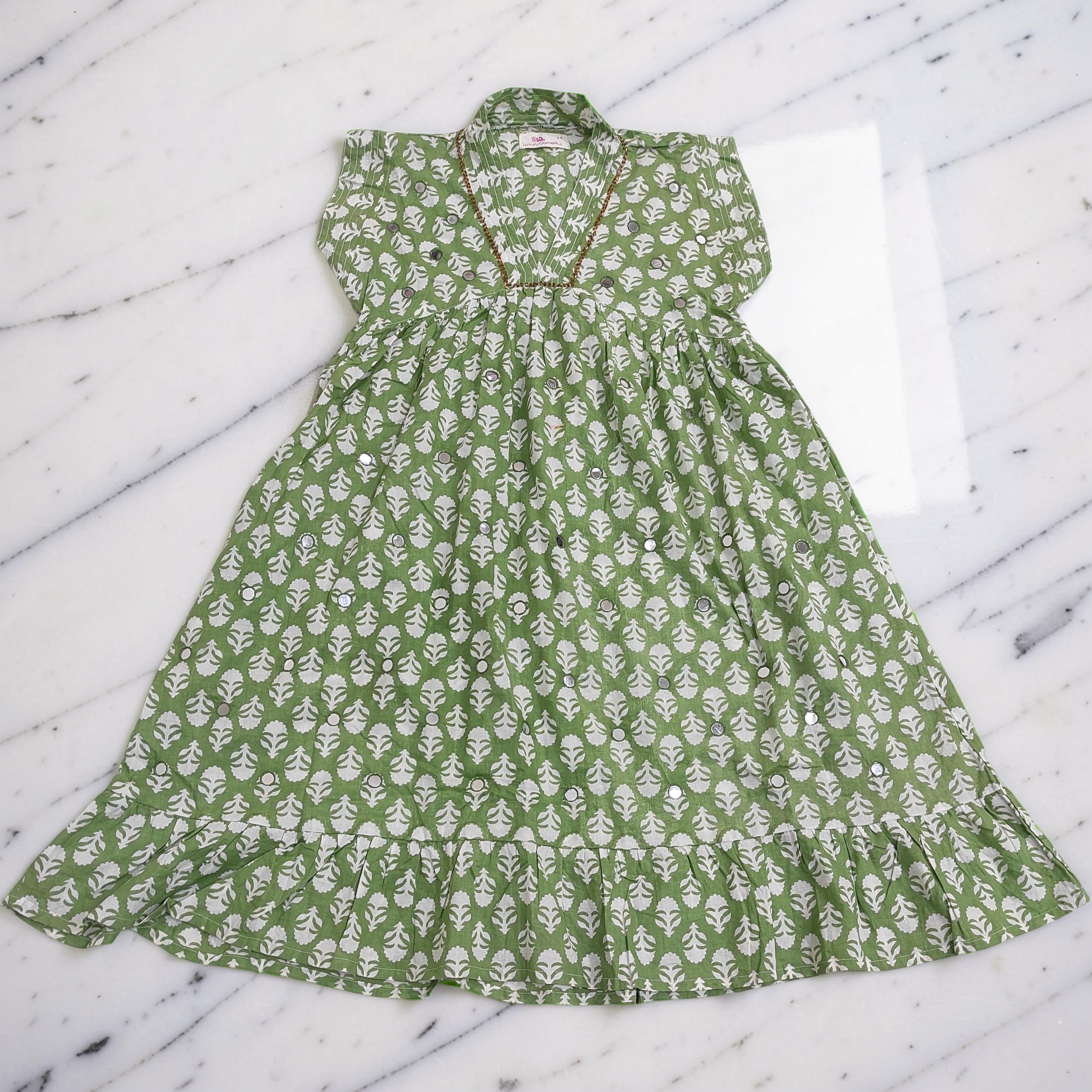 4-5 Year Amani Printed Cotton Girls Dress 34" Short Sleeves Jalabiya 25797-1399 JP