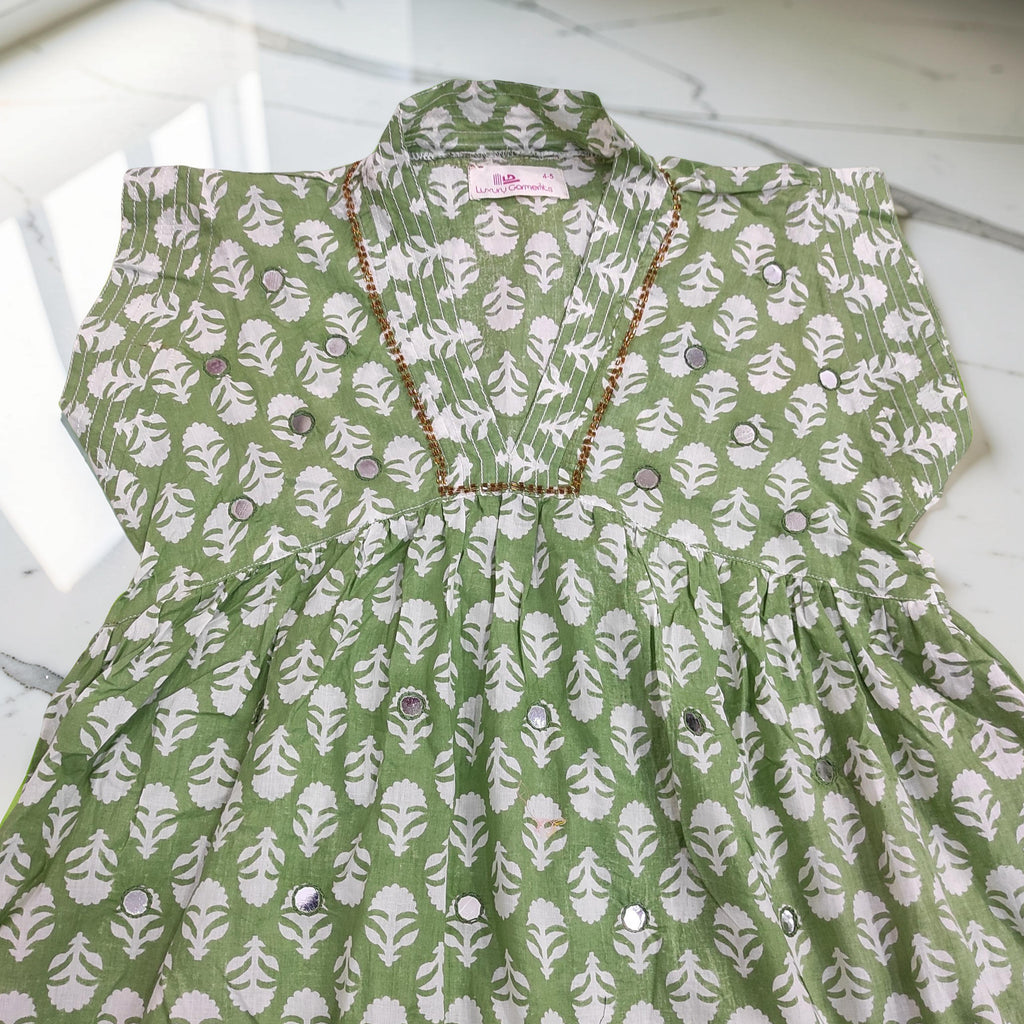 4-5 Year Amani Printed Cotton Girls Dress 34" Short Sleeves Jalabiya 25797-1399 JP