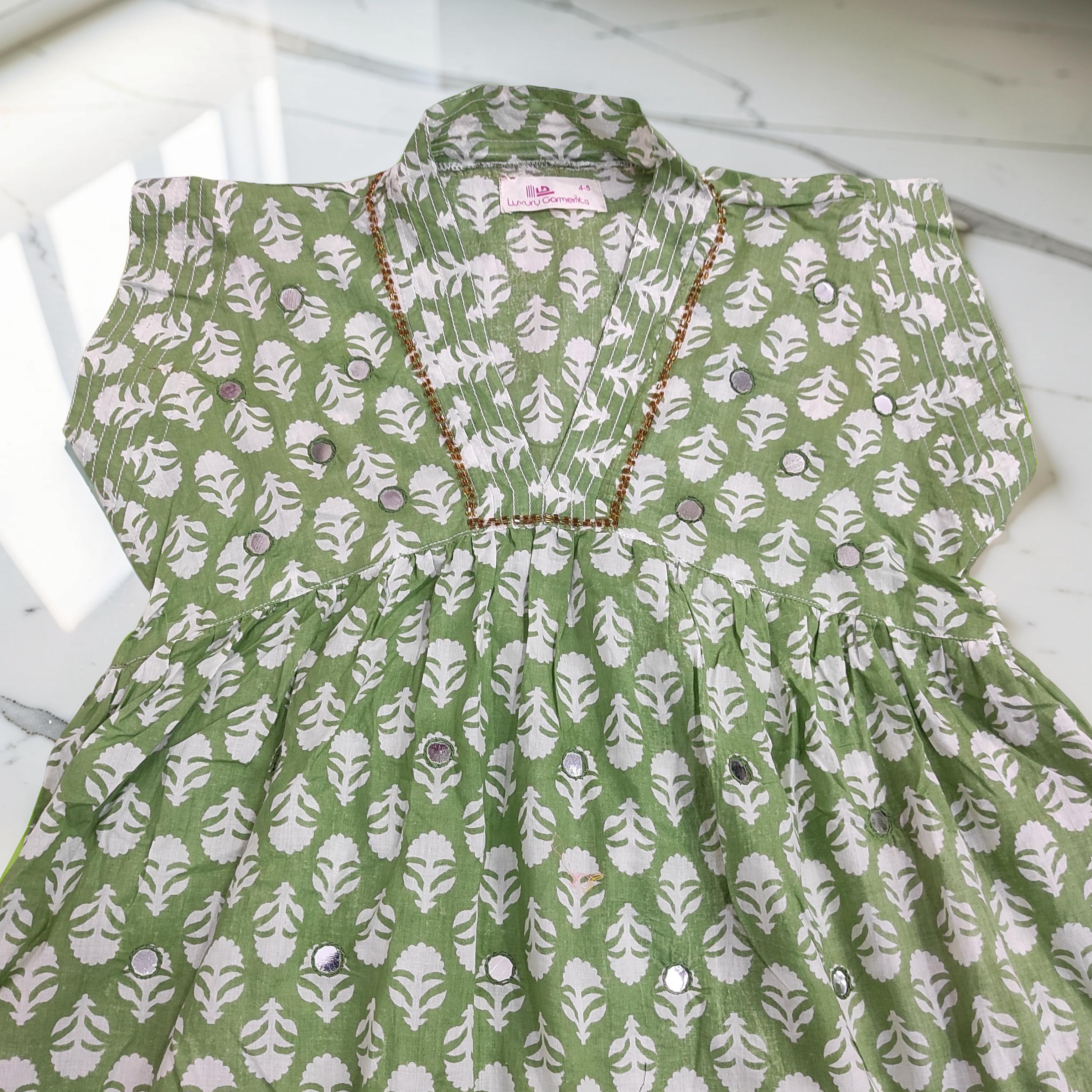 4-5 Year Amani Printed Cotton Girls Dress 34" Short Sleeves Jalabiya 25797-1399 JP