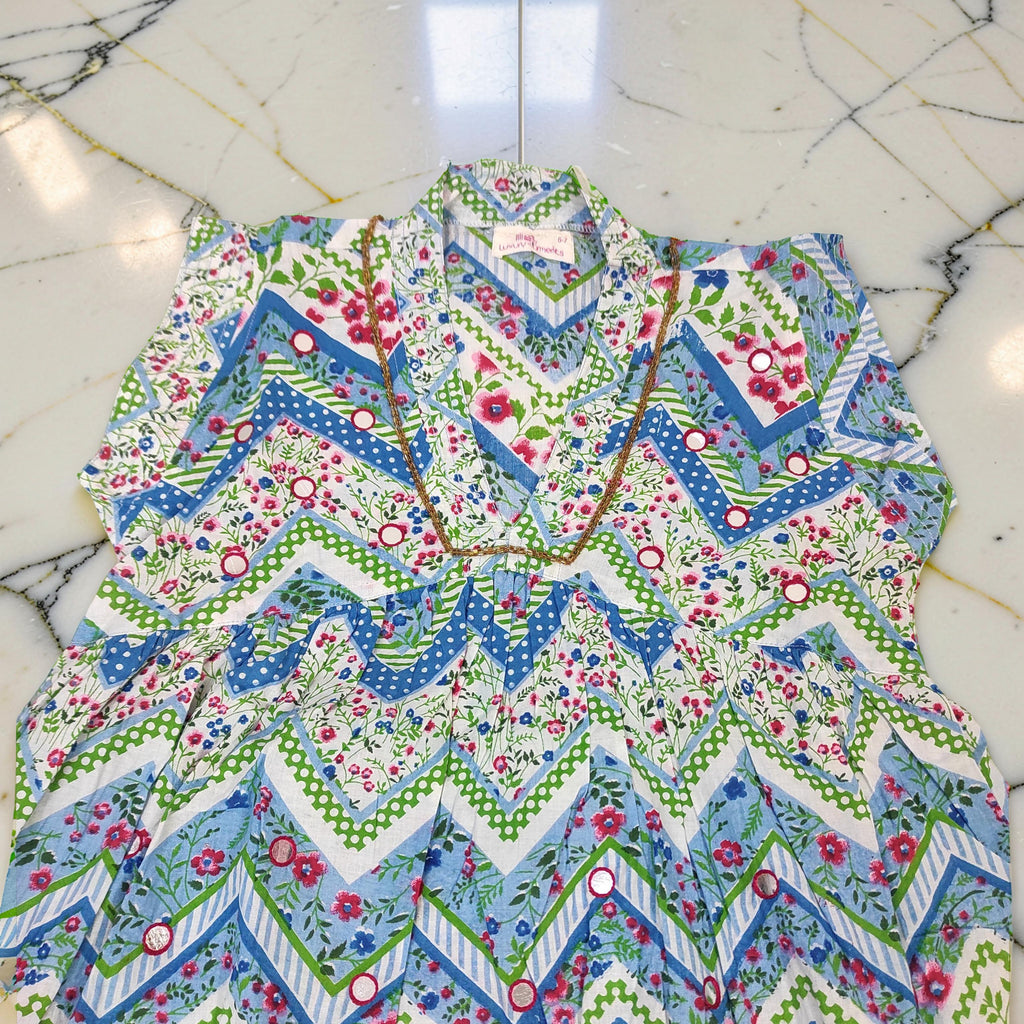 4-5 Year Amani Printed Cotton Girls Dress 34" Short Sleeves Jalabiya 25799-1399 JP