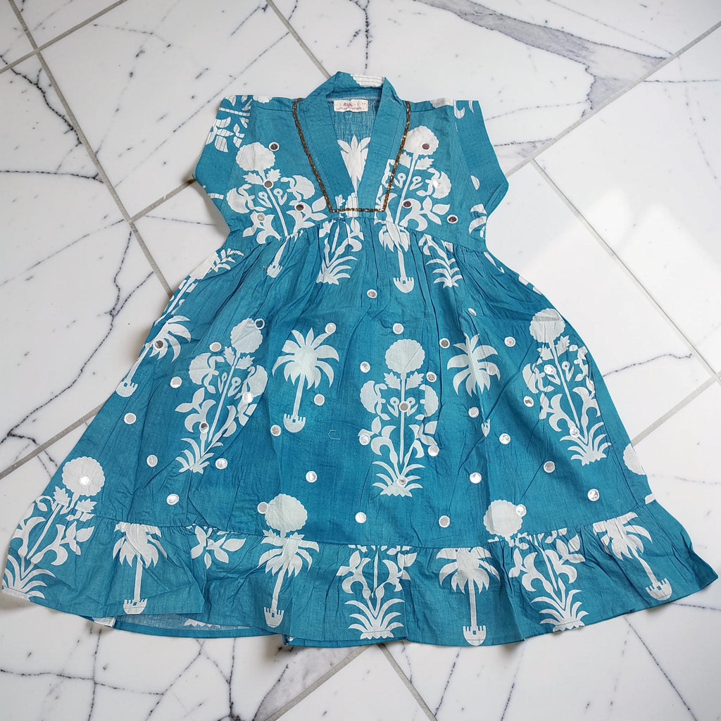 4-5 Year Amani Printed Cotton Girls Dress 34" Short Sleeves Jalabiya 25800-1399 JP