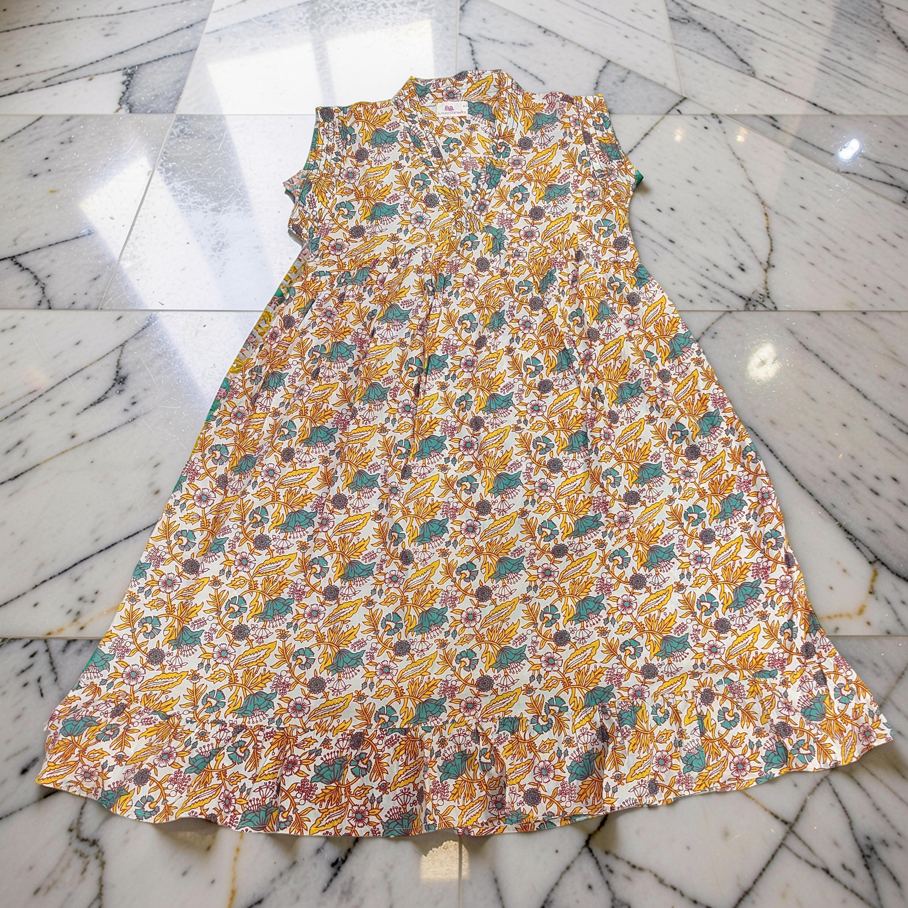 6-7 Year Amani Printed Cotton Girls Dress 38" Short Sleeves Jalabiya 25802-1399 JP