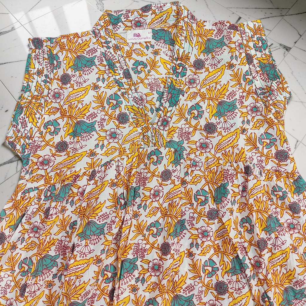 6-7 Year Amani Printed Cotton Girls Dress 38" Short Sleeves Jalabiya 25802-1399 JP