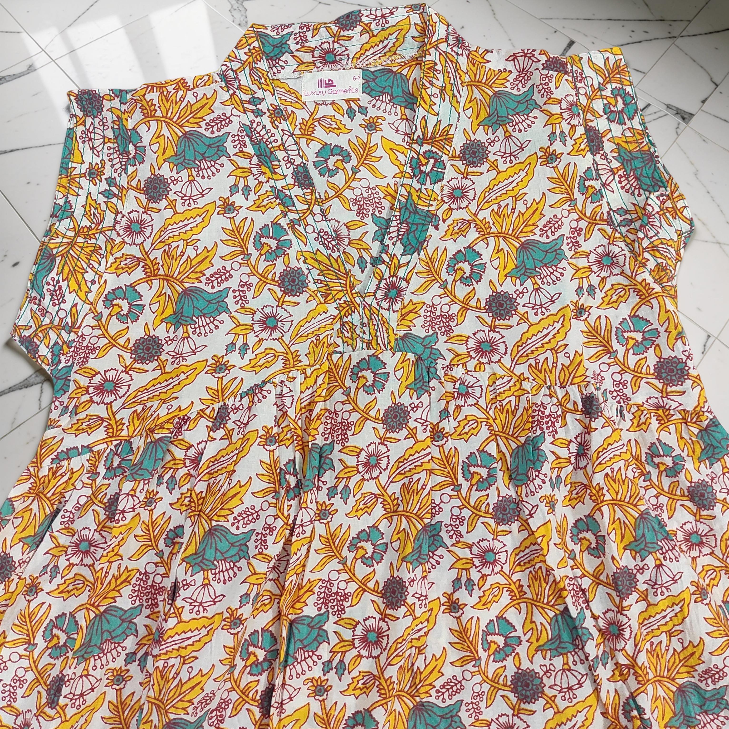 6-7 Year Amani Printed Cotton Girls Dress 38" Short Sleeves Jalabiya 25802-1399 JP