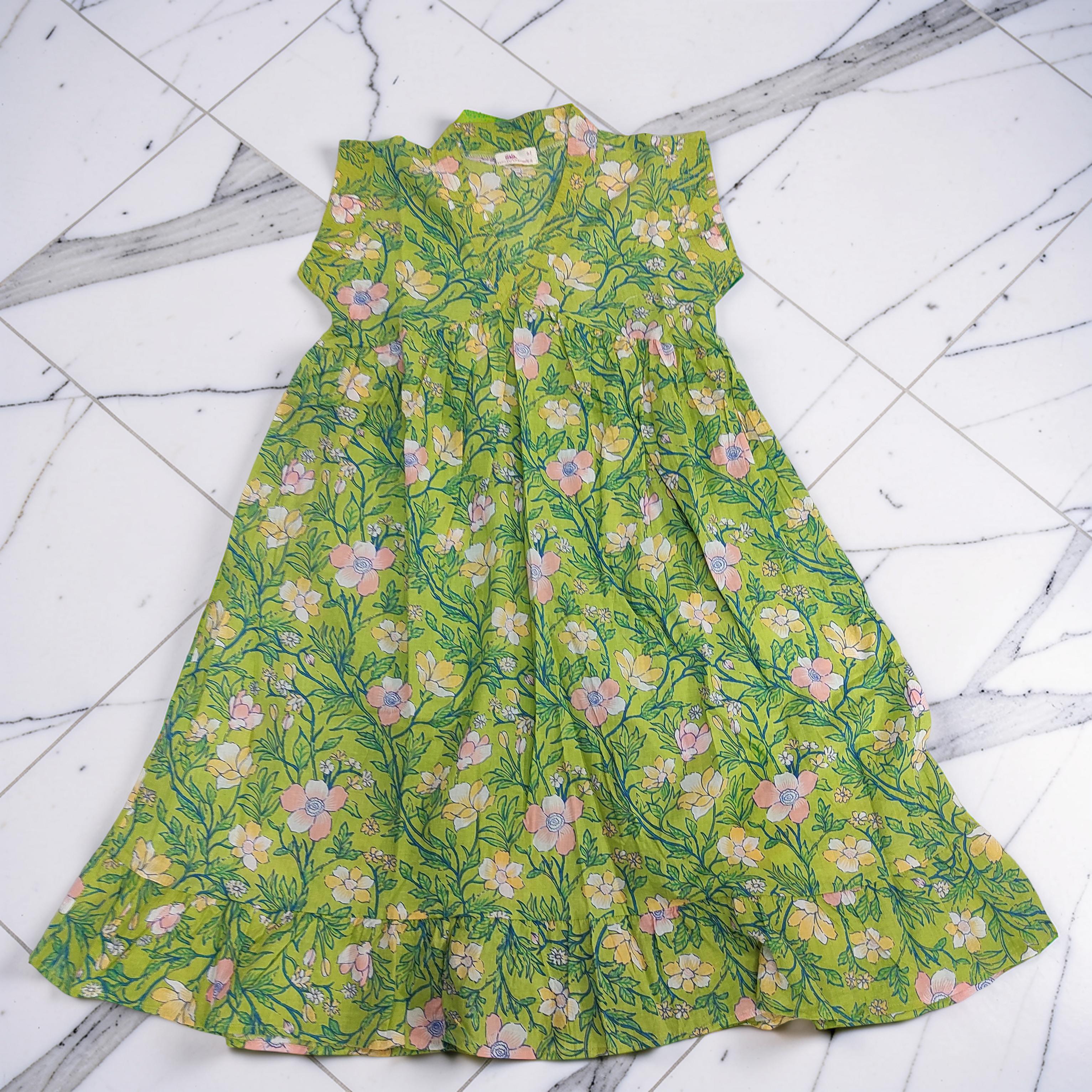 6-7 Year Amani Printed Cotton Girls Dress 38" Short Sleeves Jalabiya 25803-1399 JP