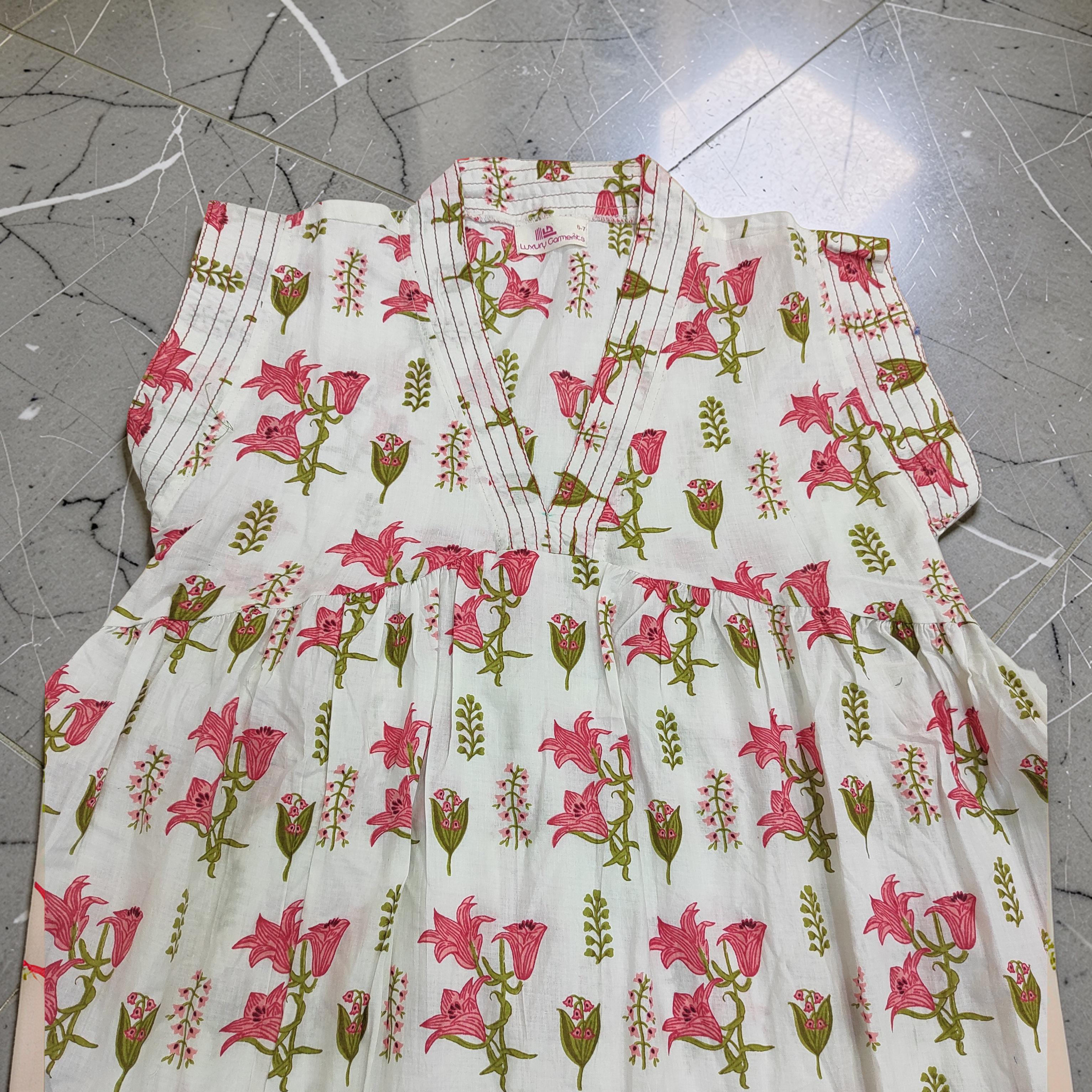 6-7 Year Amani Printed Cotton Girls Dress 38" Short Sleeves Jalabiya 25804-1399 JP