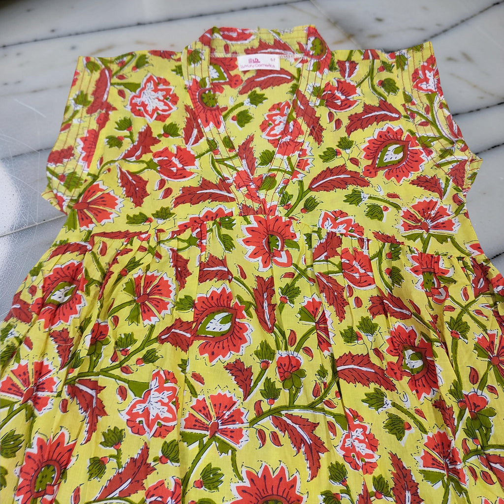 6-7 Year Amani Printed Cotton Girls Dress 38" Short Sleeves Jalabiya 25805-1399 JP