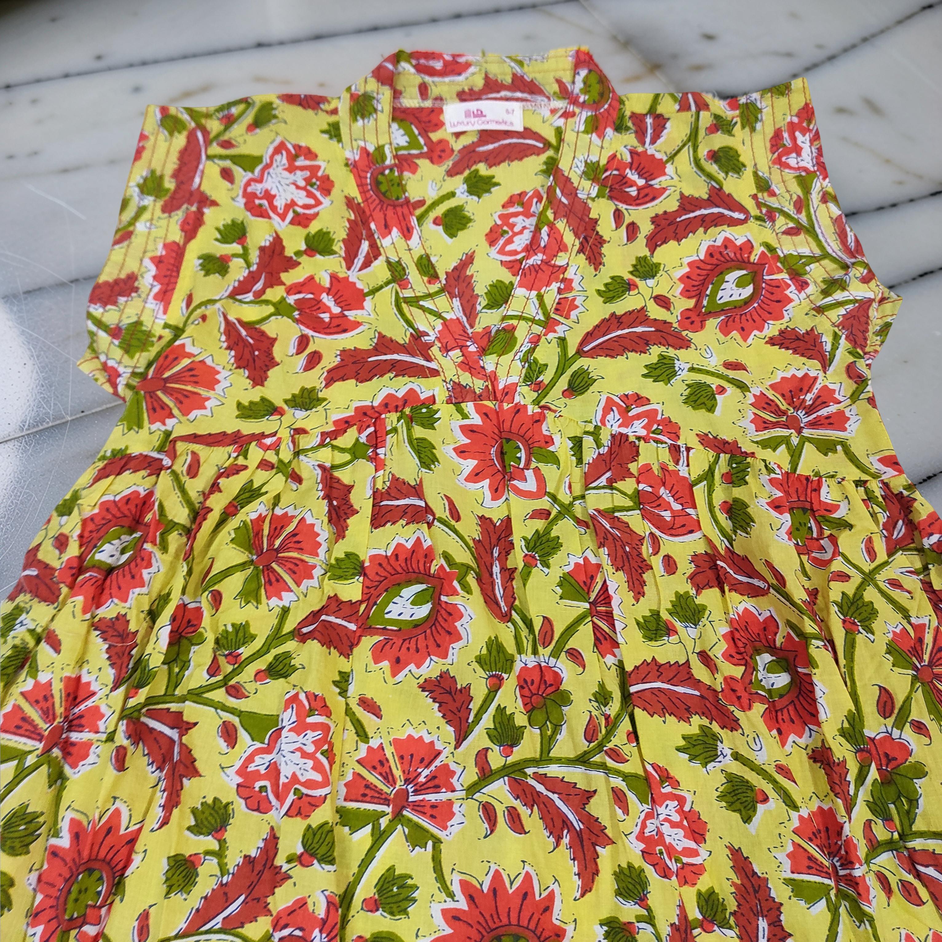 6-7 Year Amani Printed Cotton Girls Dress 38" Short Sleeves Jalabiya 25805-1399 JP