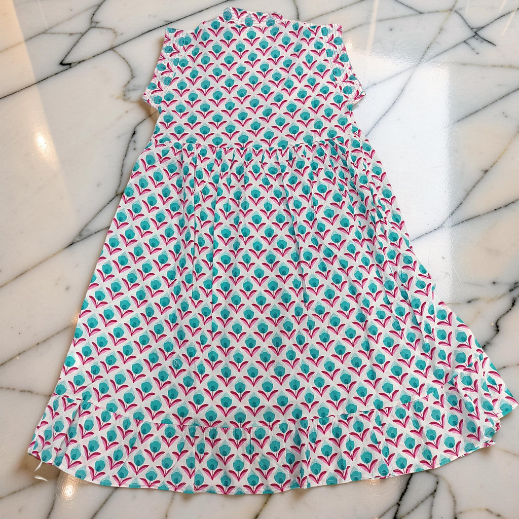 6-7 Year Amani Printed Cotton Girls Dress 38" Short Sleeves Jalabiya 25806-1399 JP