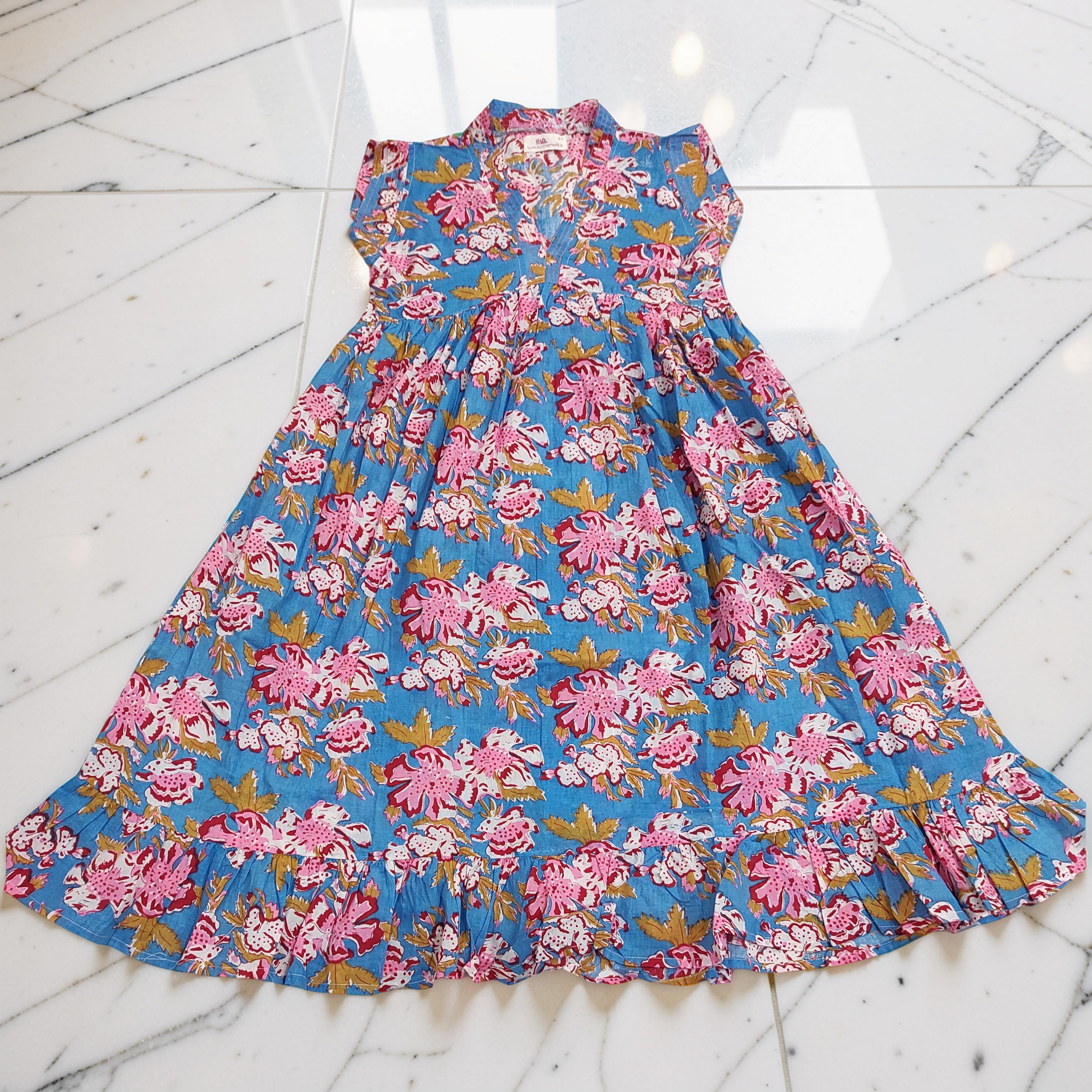 6-7 Year Amani Printed Cotton Girls Dress 38" Short Sleeves Jalabiya 25807-1399 JP