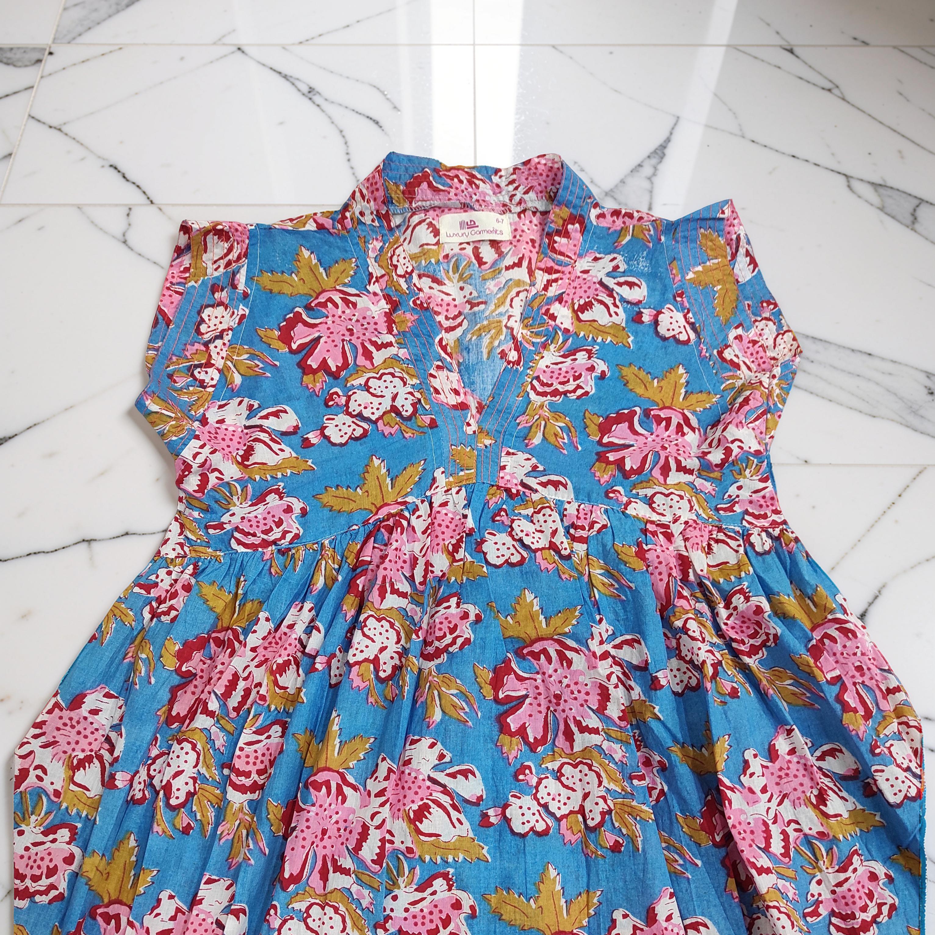 6-7 Year Amani Printed Cotton Girls Dress 38" Short Sleeves Jalabiya 25807-1399 JP