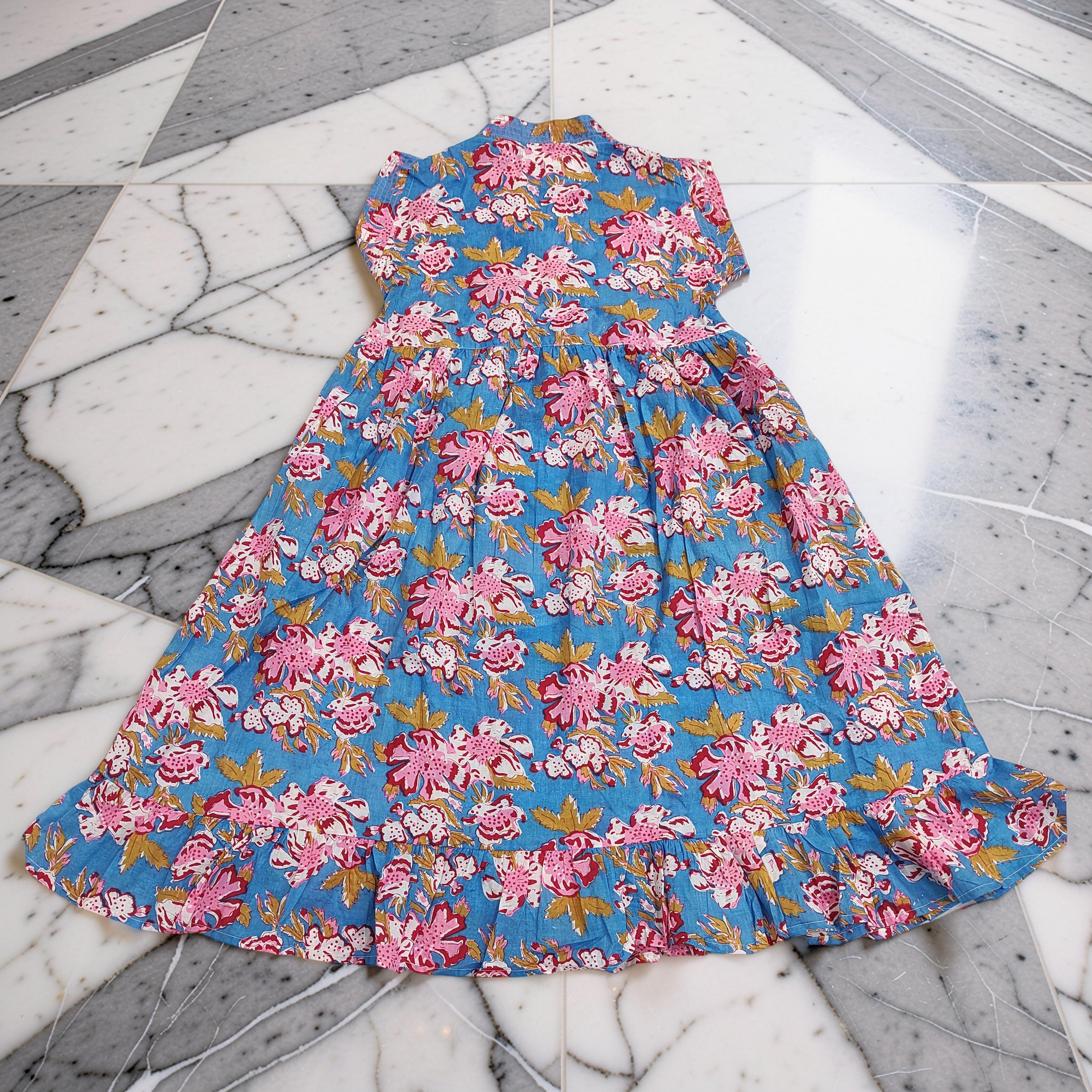 6-7 Year Amani Printed Cotton Girls Dress 38" Short Sleeves Jalabiya 25807-1399 JP