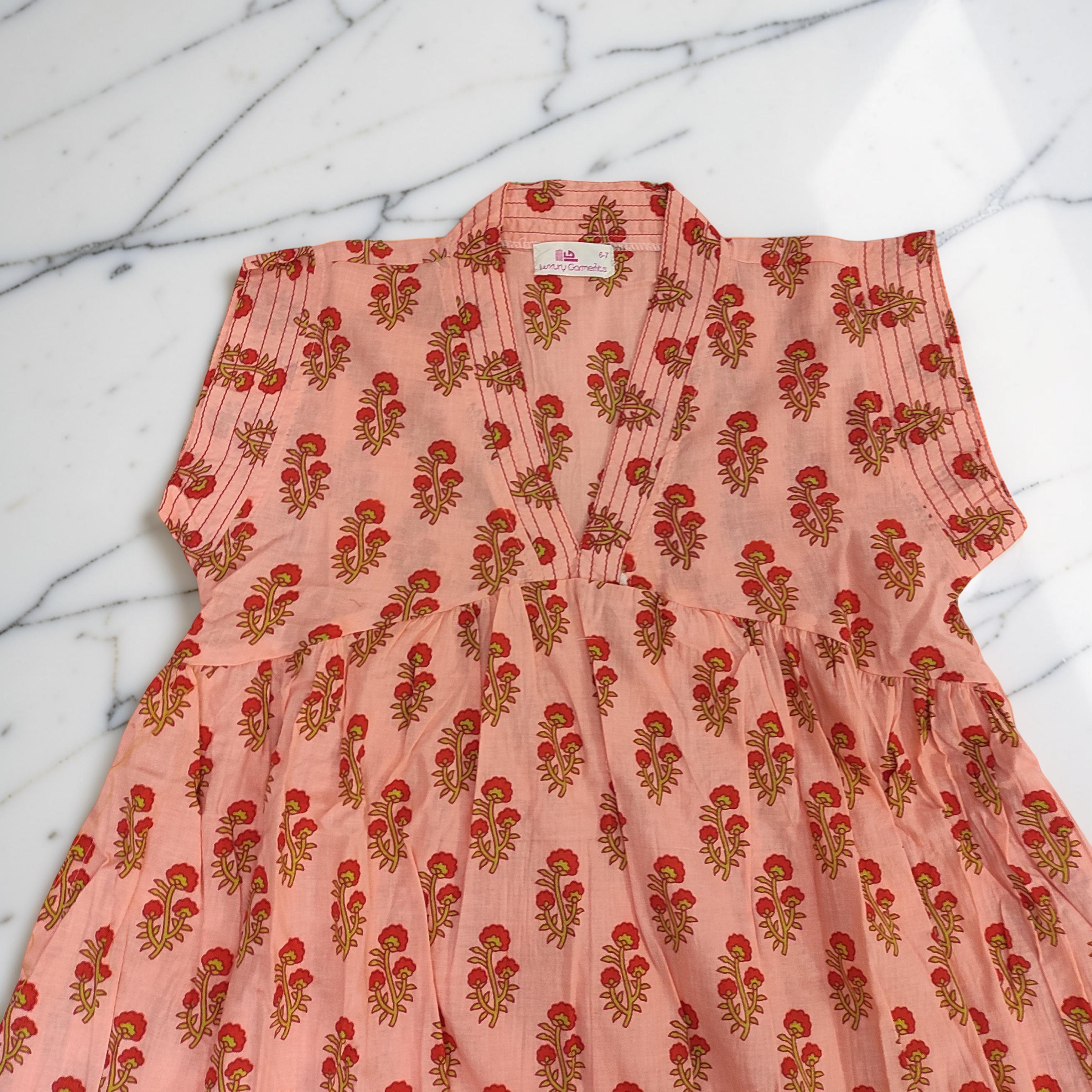 6-7 Year Amani Printed Cotton Girls Dress 38" Short Sleeves Jalabiya 25808-1399 JP