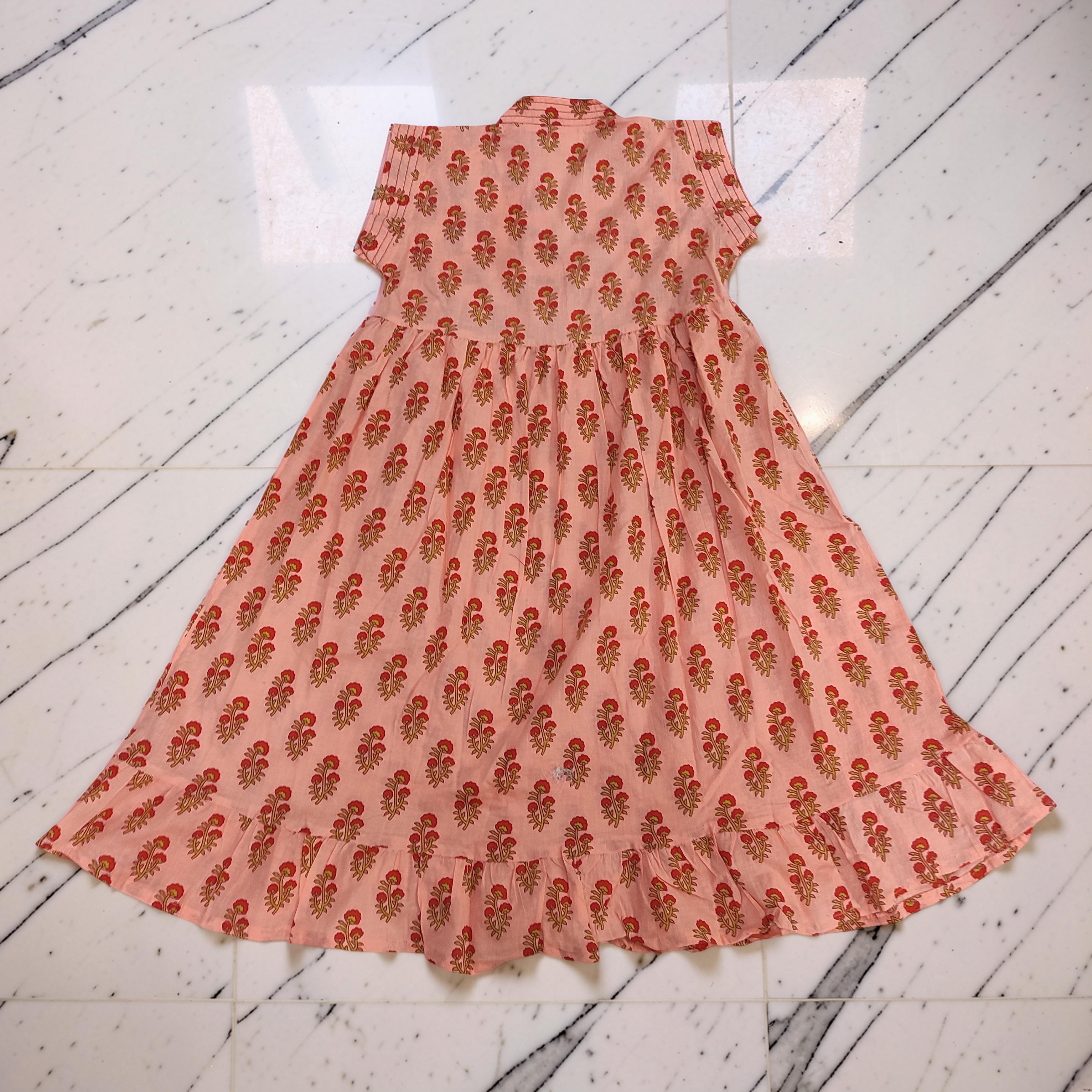 6-7 Year Amani Printed Cotton Girls Dress 38" Short Sleeves Jalabiya 25808-1399 JP