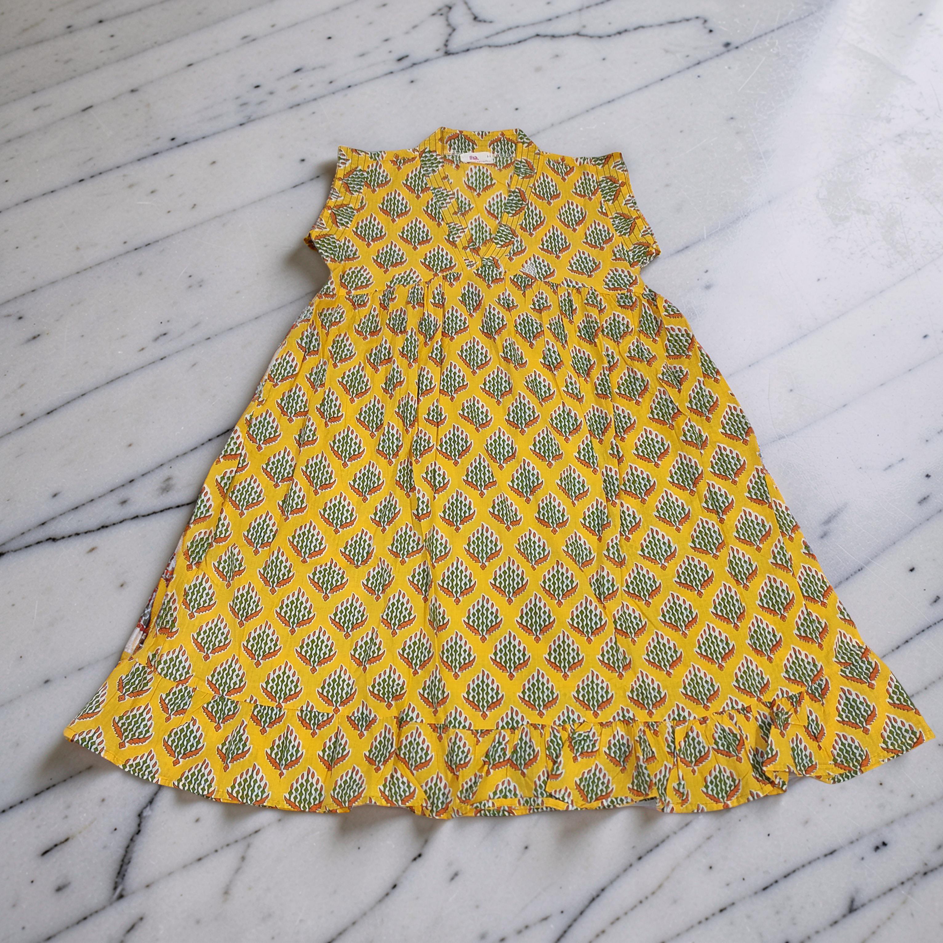 6-7 Year Amani Printed Cotton Girls Dress 38" Short Sleeves Jalabiya 25810-1399 JP