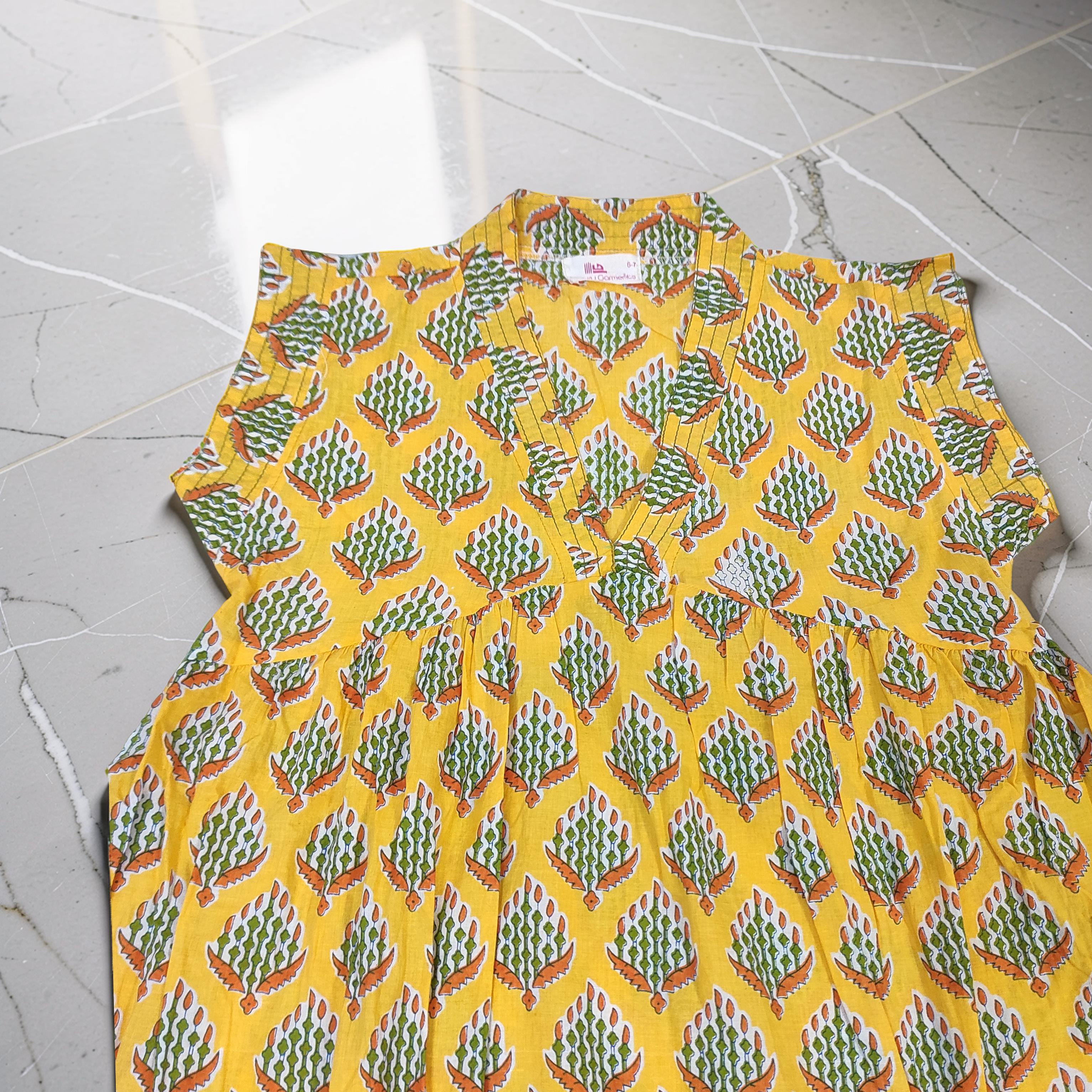 6-7 Year Amani Printed Cotton Girls Dress 38" Short Sleeves Jalabiya 25810-1399 JP