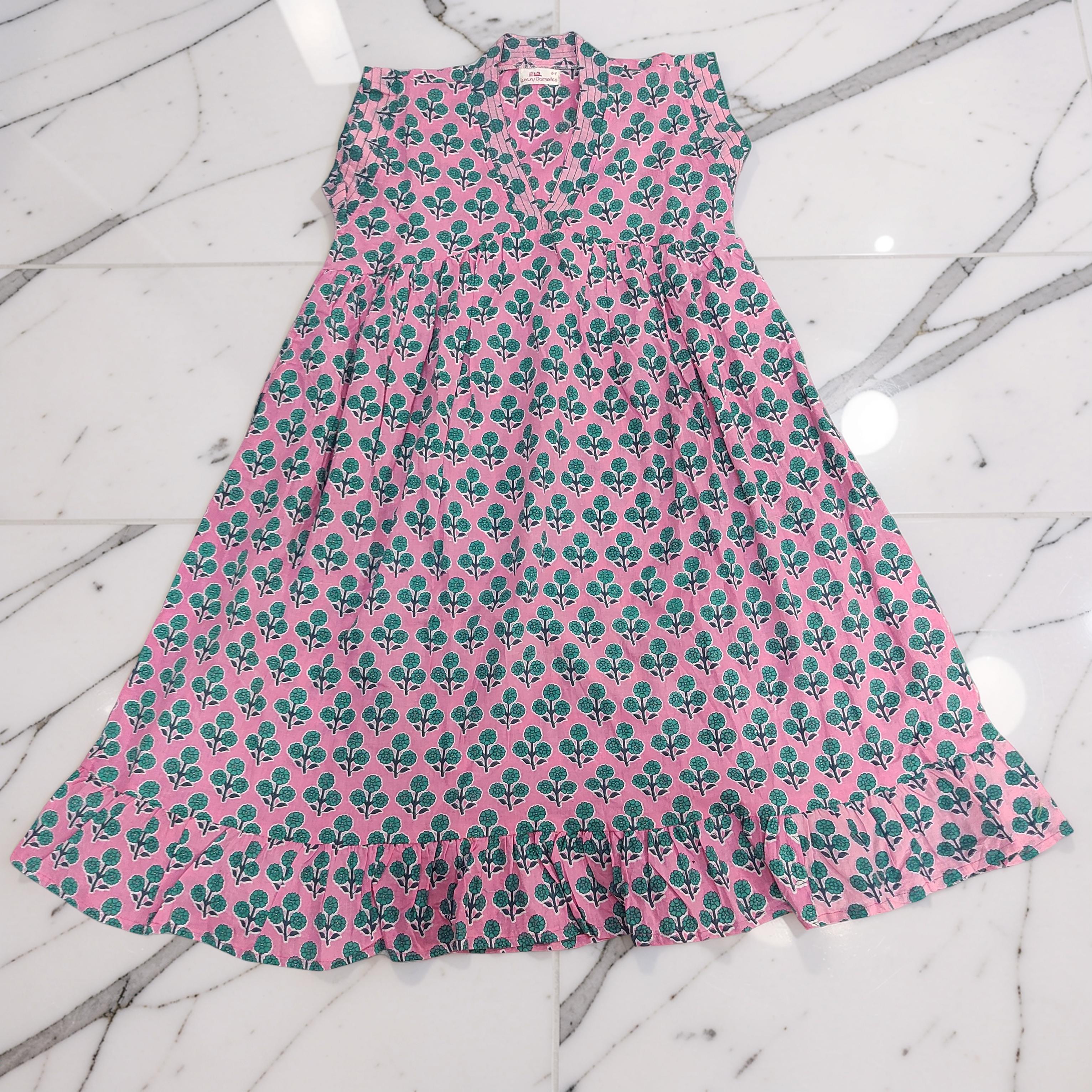 6-7 Year Amani Printed Cotton Girls Dress 38" Short Sleeves Jalabiya 25812-1399 JP
