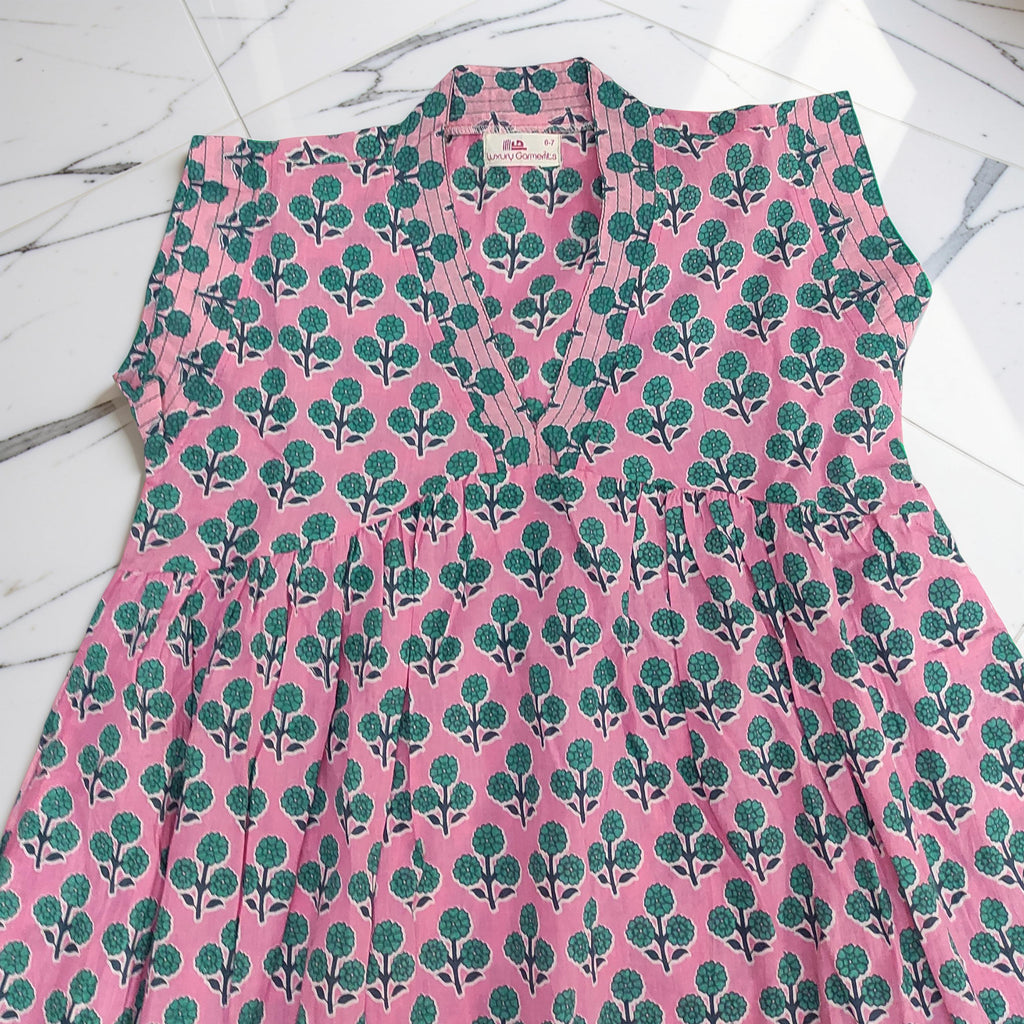 6-7 Year Amani Printed Cotton Girls Dress 38" Short Sleeves Jalabiya 25812-1399 JP
