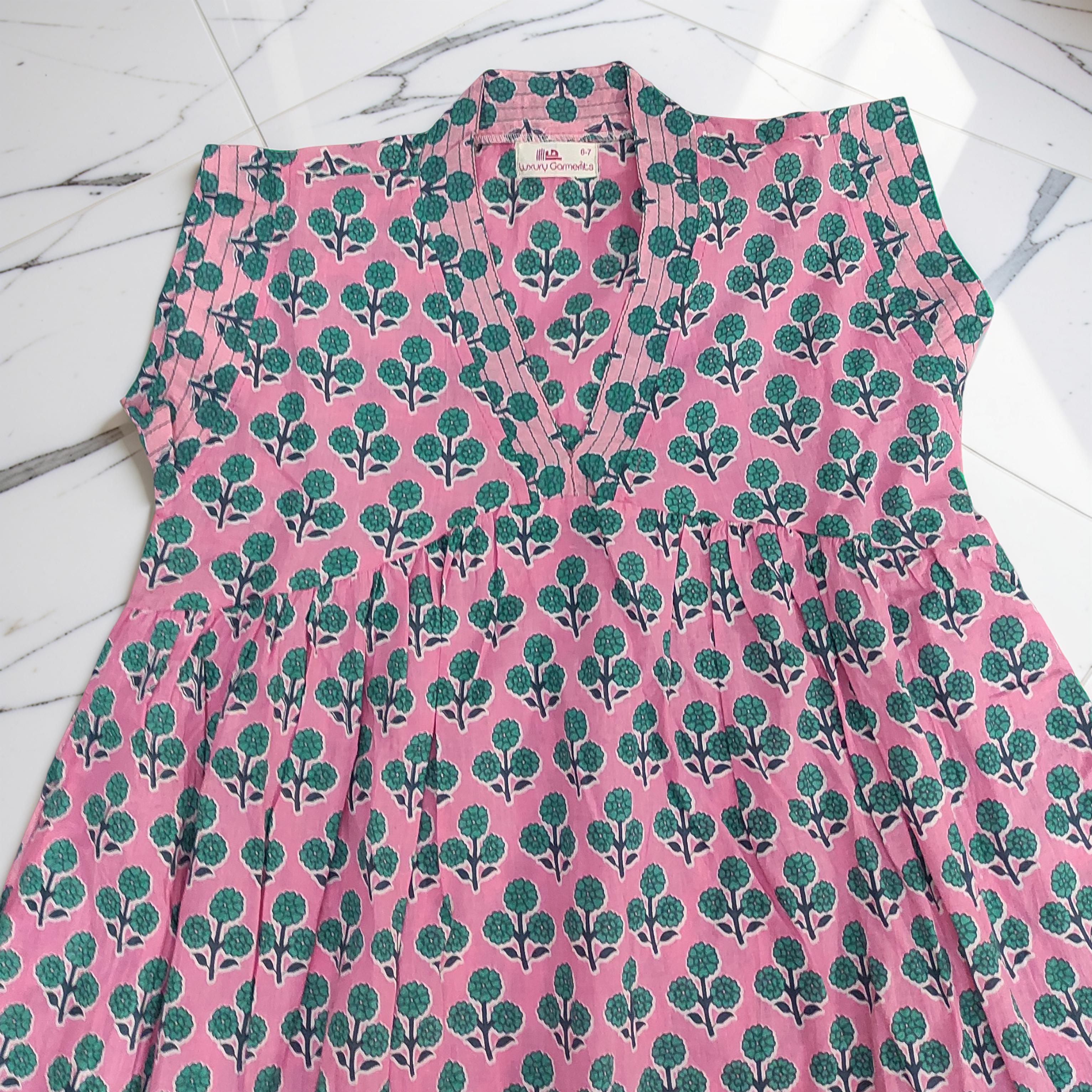 6-7 Year Amani Printed Cotton Girls Dress 38" Short Sleeves Jalabiya 25812-1399 JP