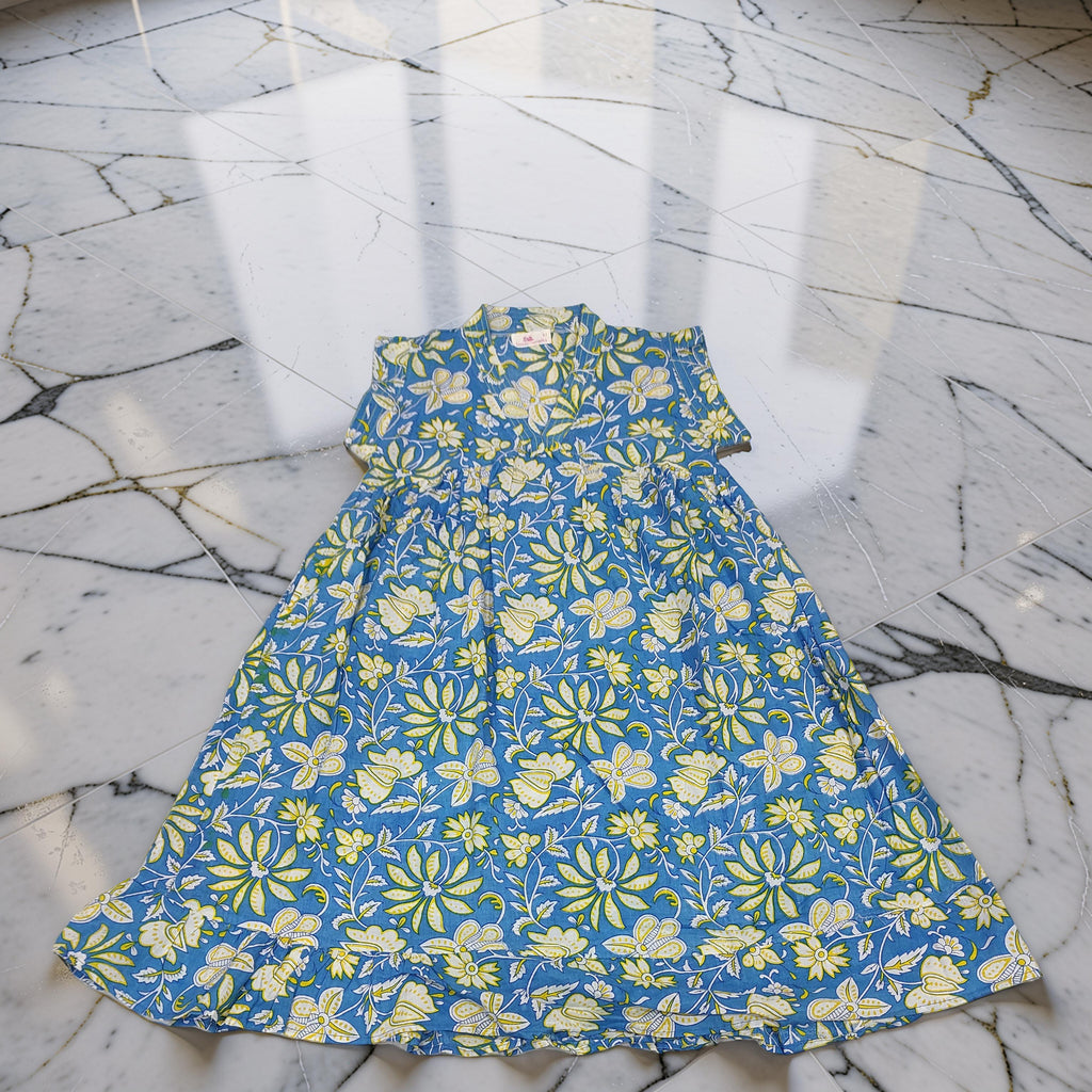 6-7 Year Amani Printed Cotton Girls Dress 38" Short Sleeves Jalabiya 25813-1399 JP
