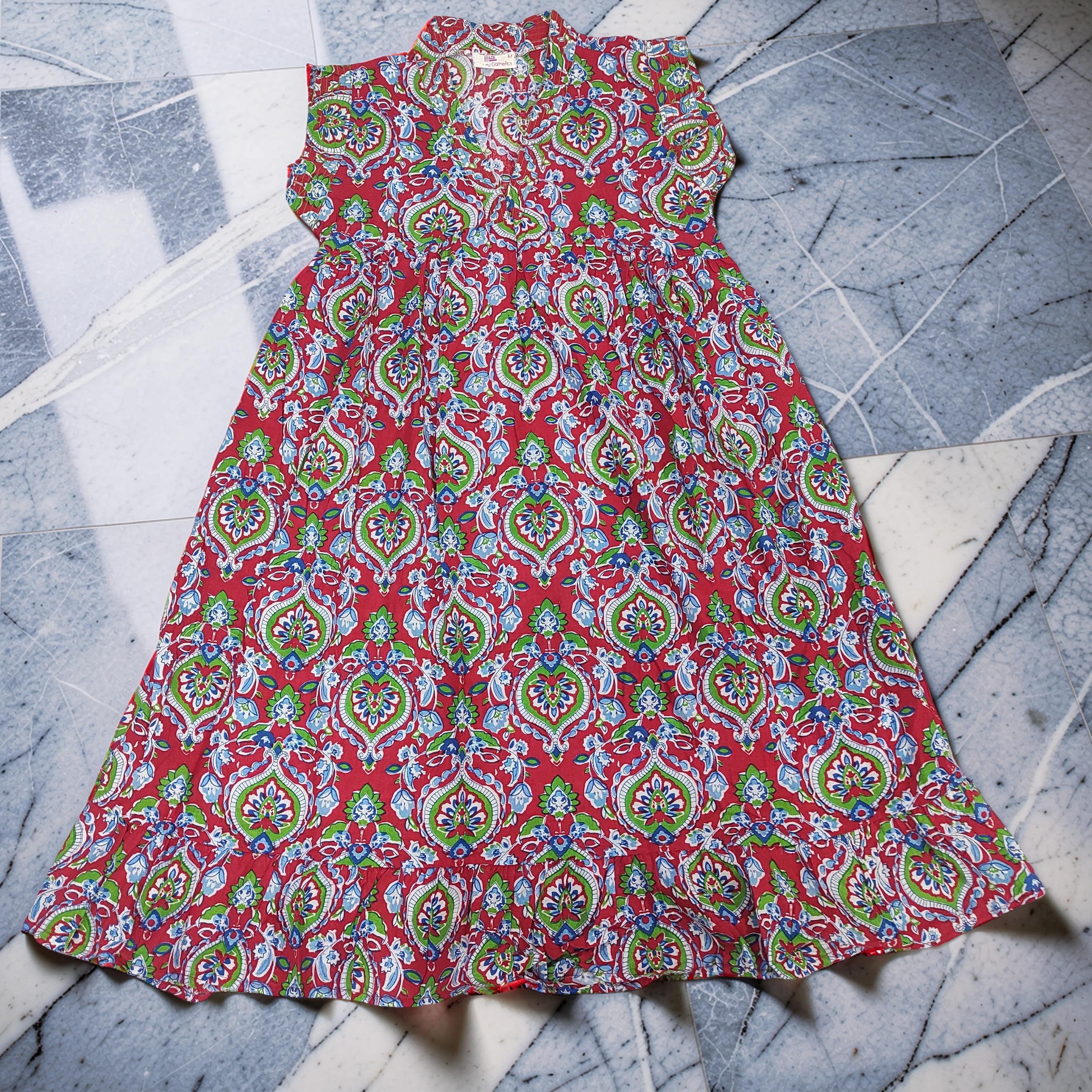 6-7 Year Amani Printed Cotton Girls Dress 38" Short Sleeves Jalabiya 25814-1399 JP