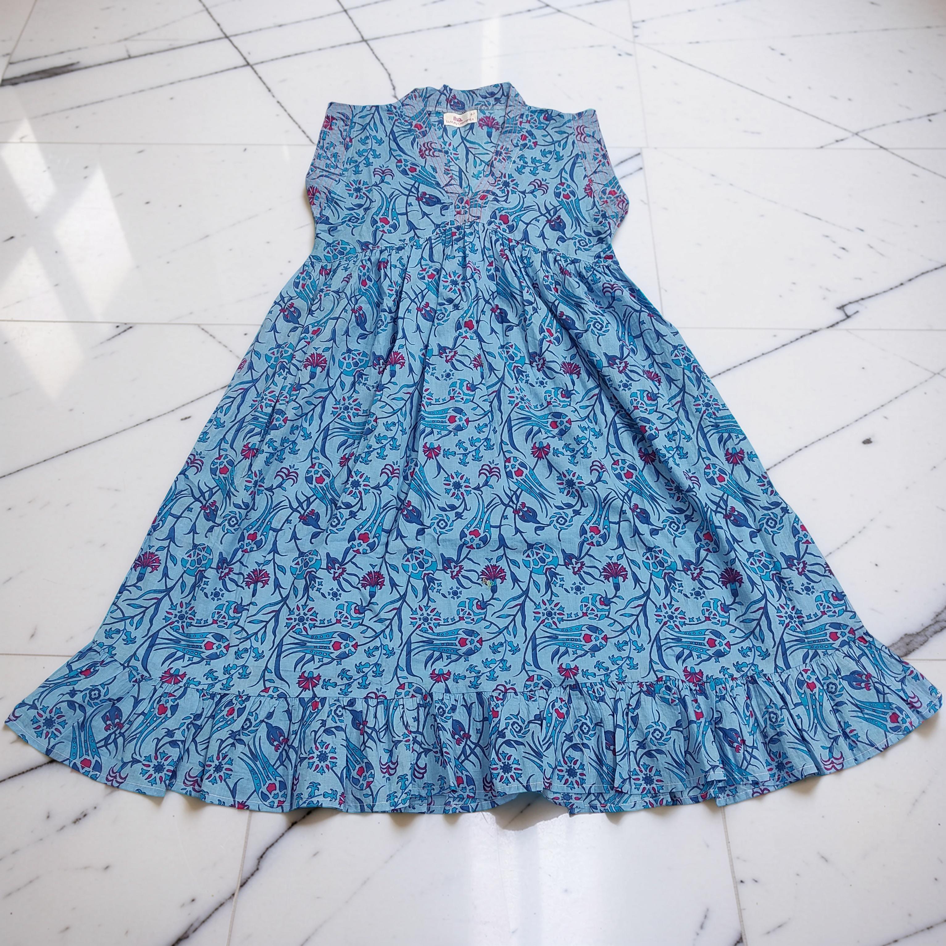 6-7 Year Amani Printed Cotton Girls Dress 38" Short Sleeves Jalabiya 25816-1399 JP