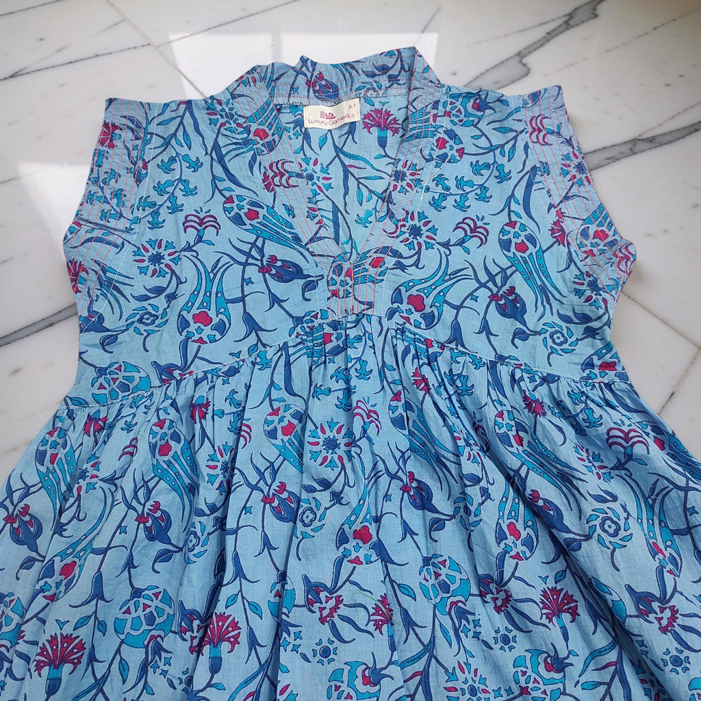 6-7 Year Amani Printed Cotton Girls Dress 38" Short Sleeves Jalabiya 25816-1399 JP